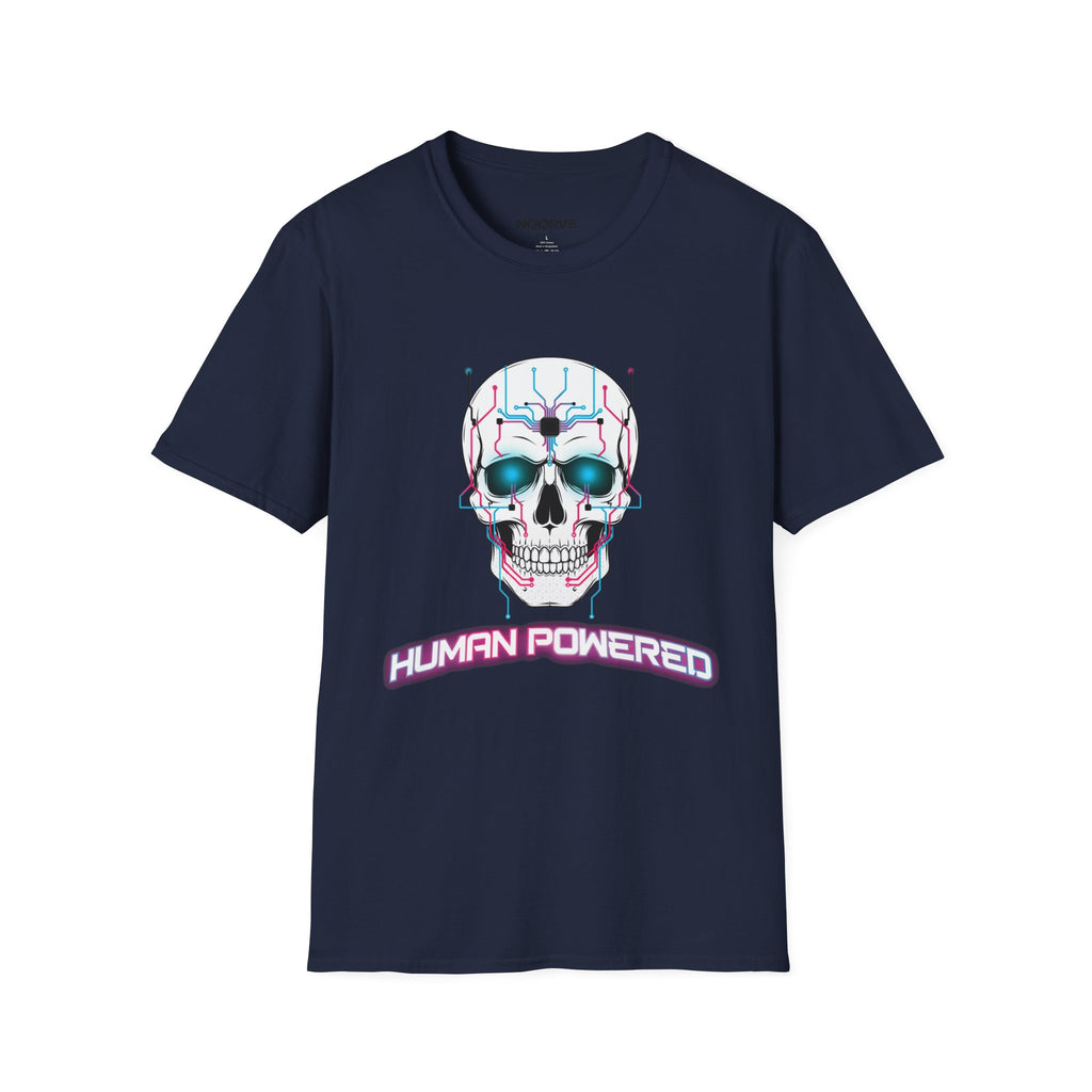 Cyber Skull T‑Shirt — 'Human Powered' Retro Futuristic Graphic Tee