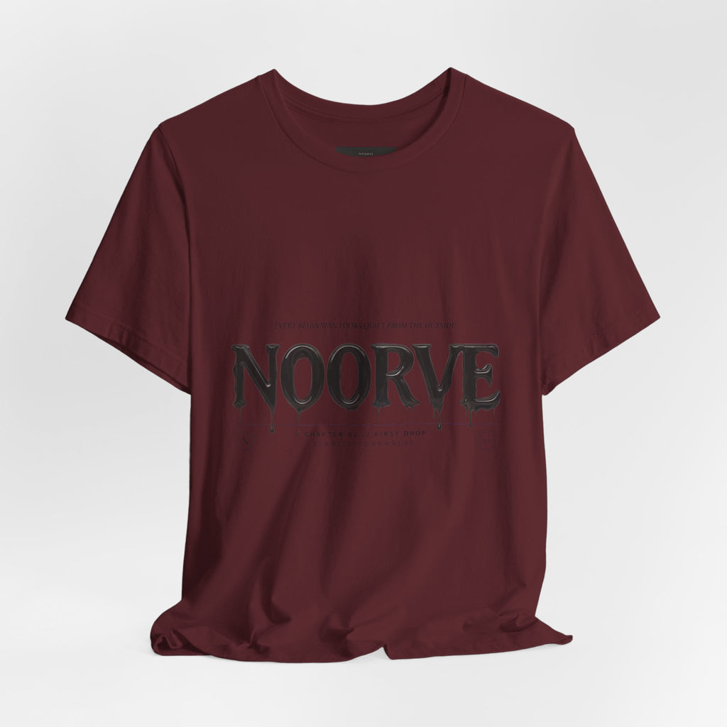 Noorve Drip Logo T-Shirt — Graphic White Tee with Gothic Dripping Text