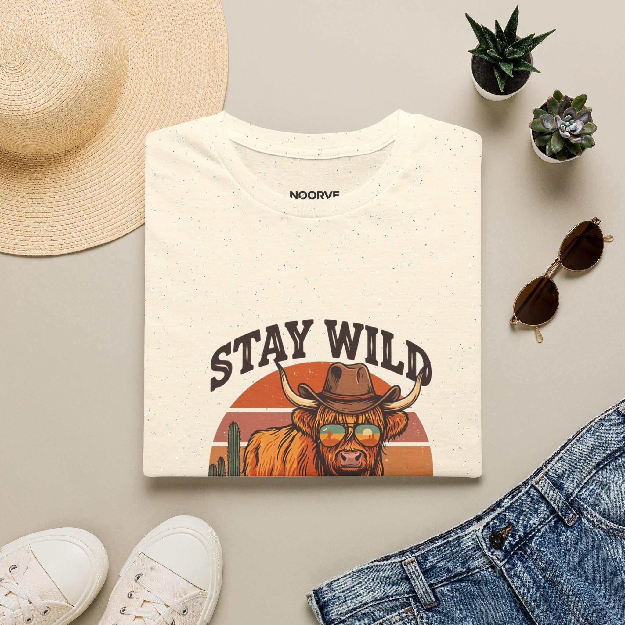 Stay Wild Longhorn T-Shirt — Retro Western Cow Skull Graphic Tee | Noorve | T-Shirt