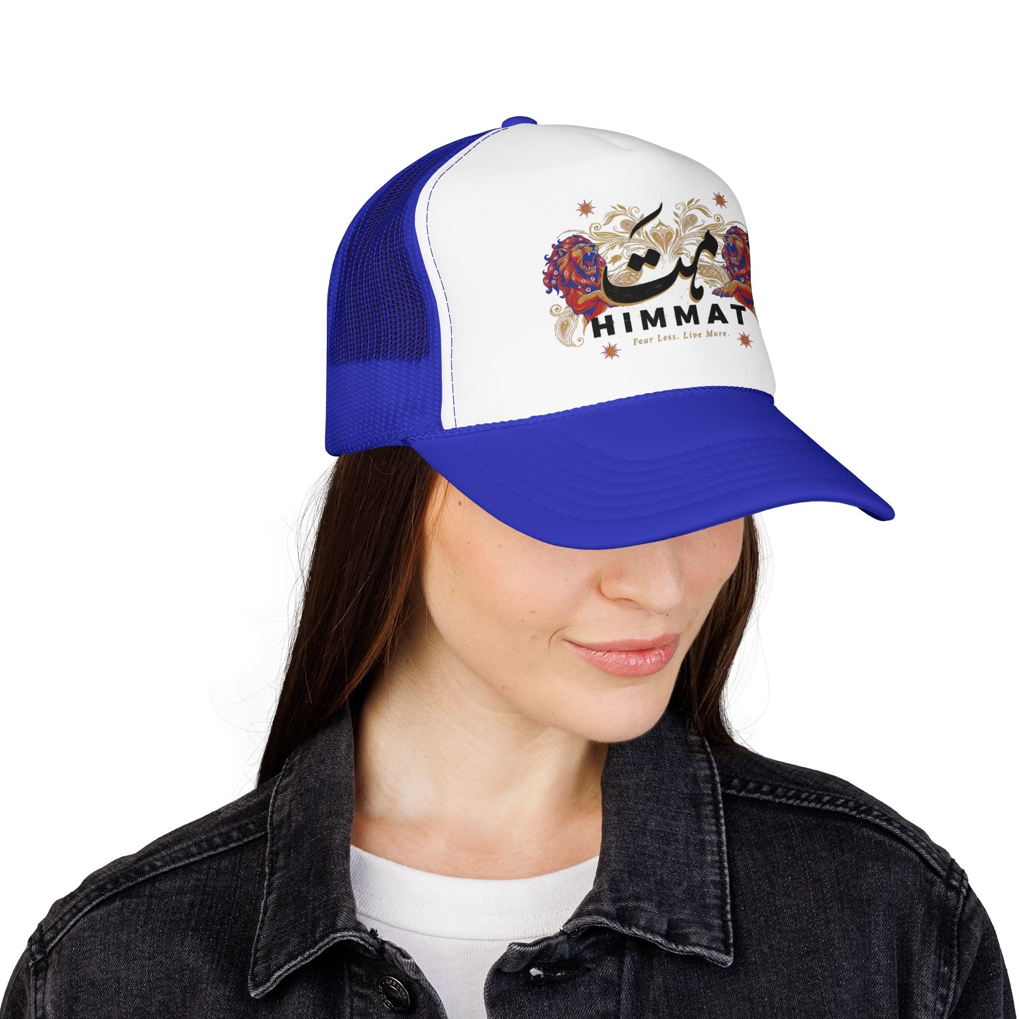 Trucker Hat — Vintage Floral Rose Skull Design (Live Loud, Live More)