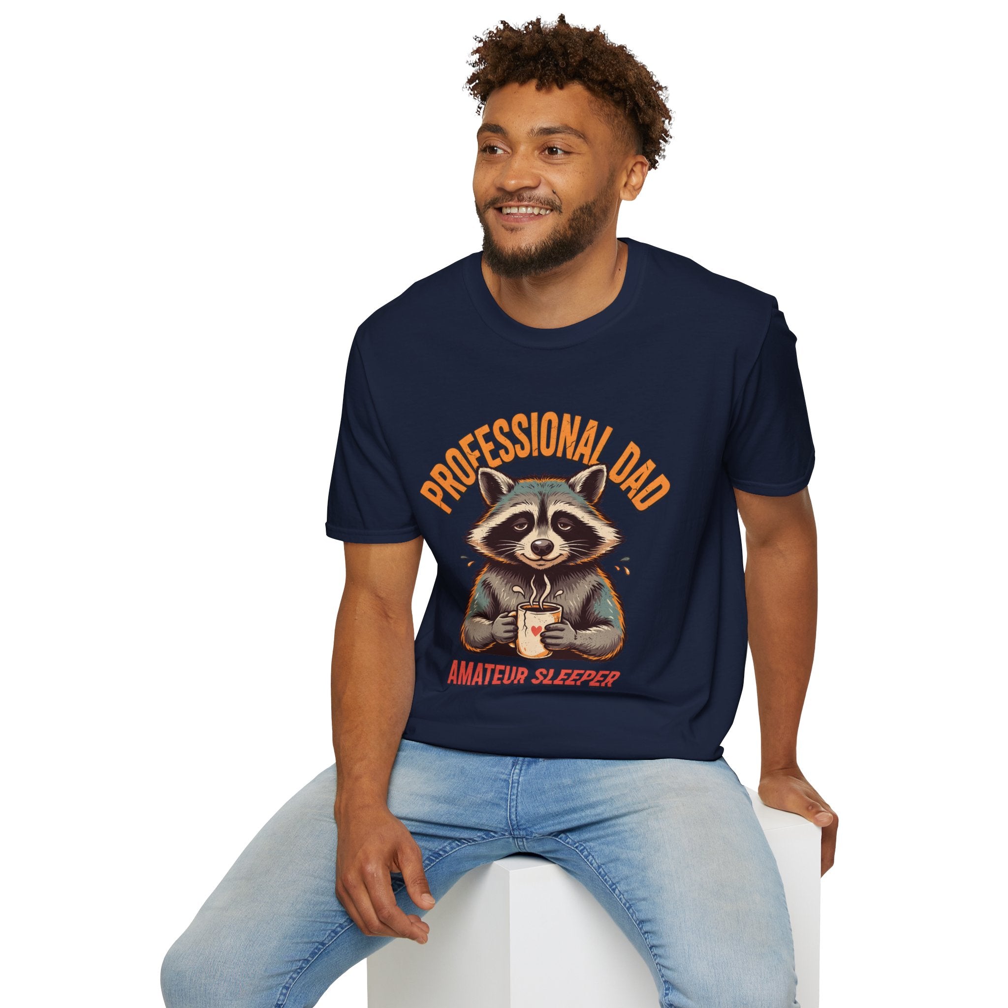 Dad T-Shirt — “Professional Dad, Amateur Sleeper” Raccoon Graphic Tee