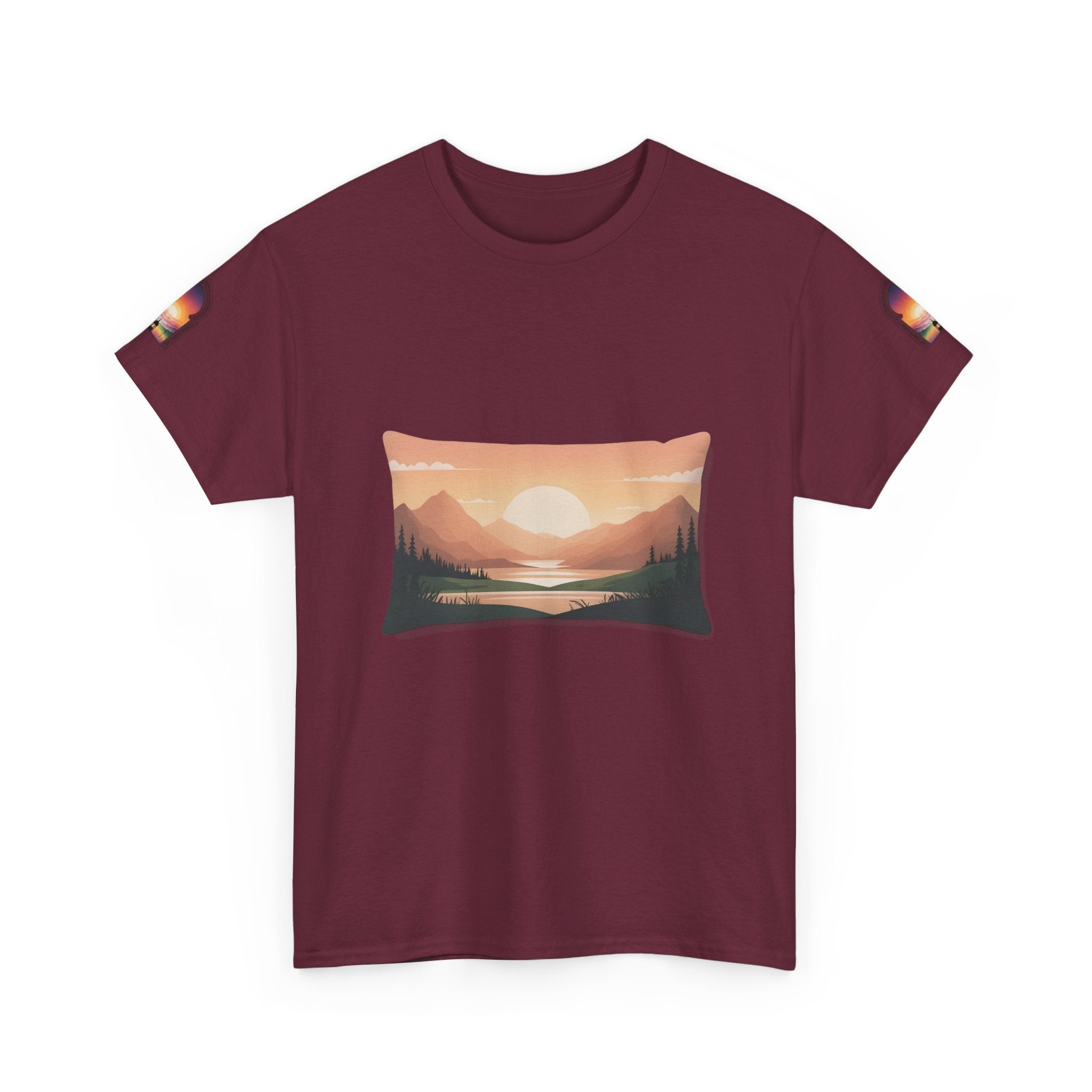Sunset Mountain Landscape Tee - Retro Nature Graphic T-Shirt
