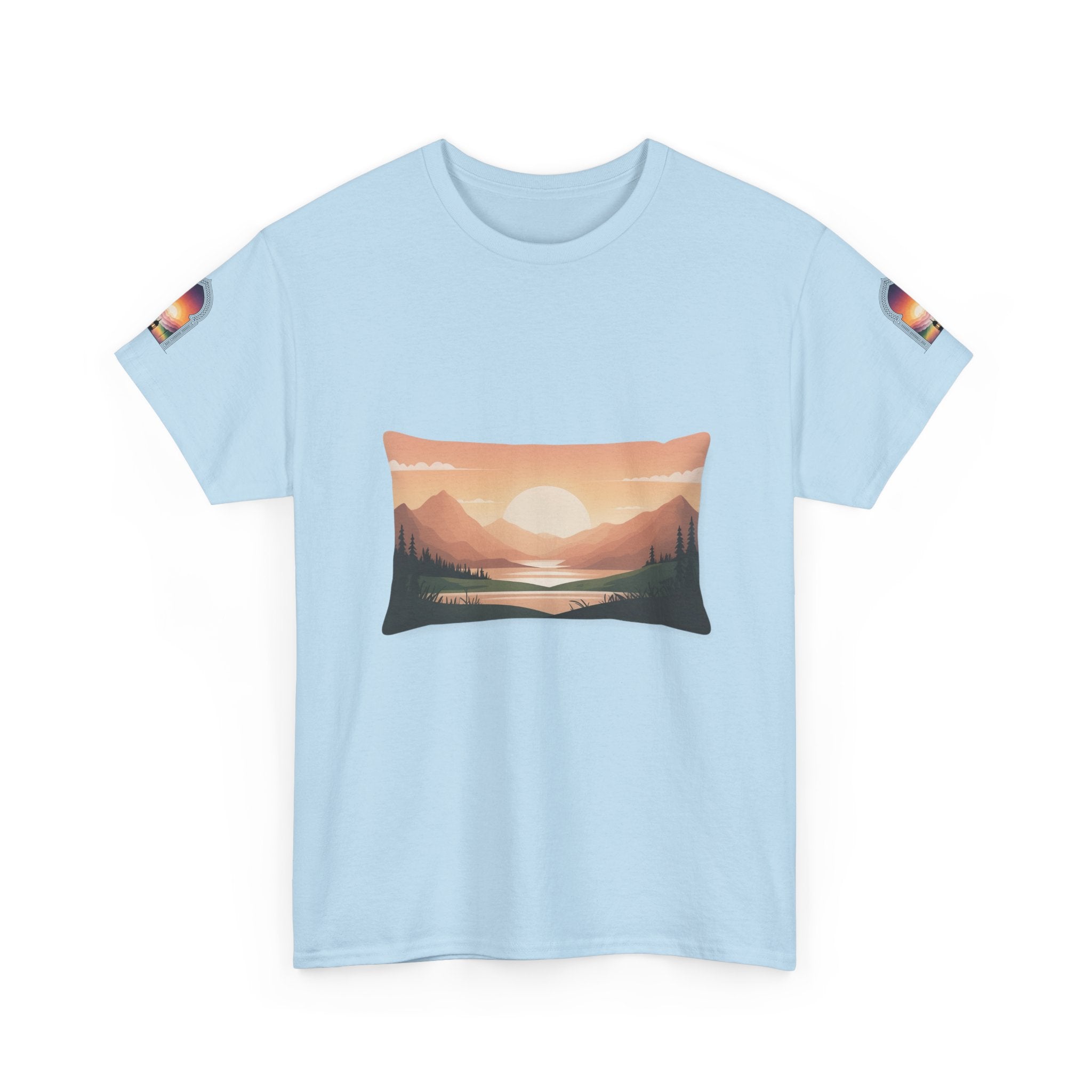 Sunset Mountain Landscape Tee - Retro Nature Graphic T-Shirt