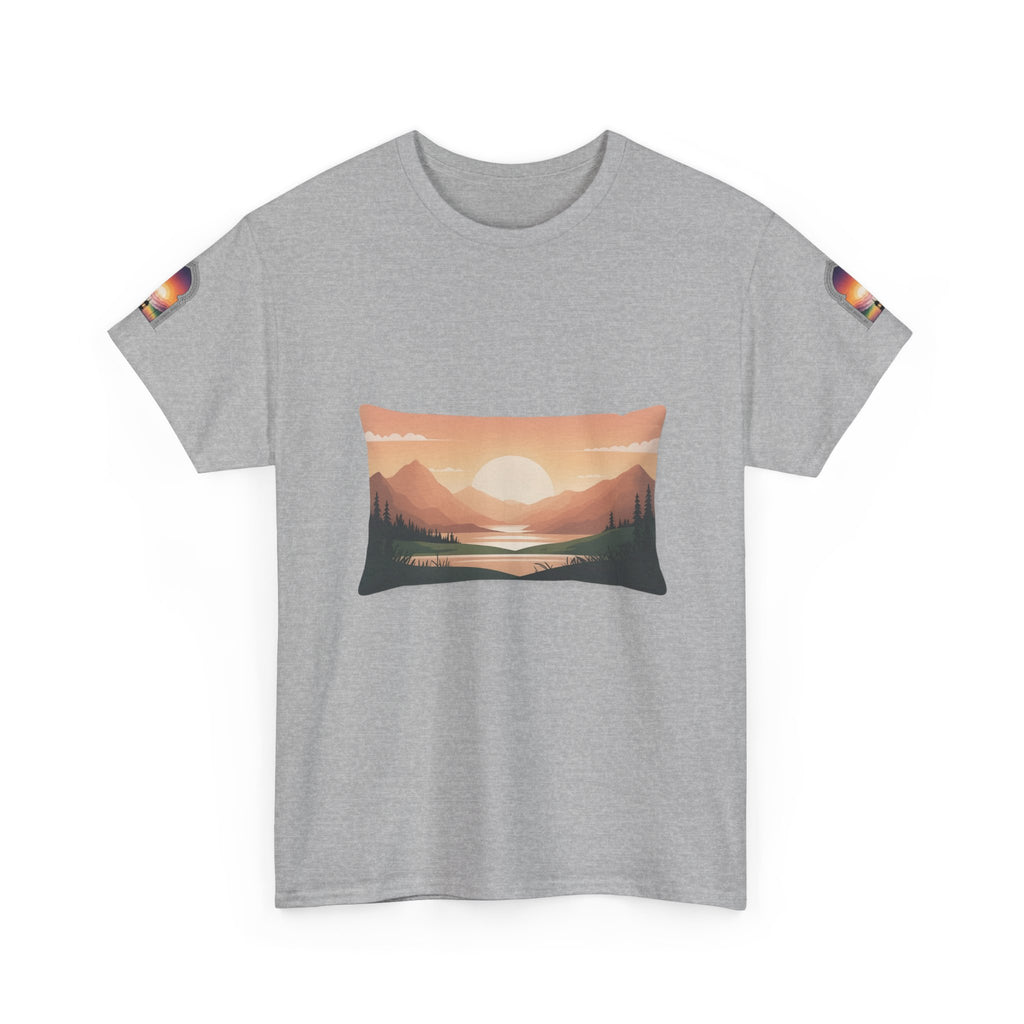 Sunset Mountain Landscape Tee - Retro Nature Graphic T-Shirt