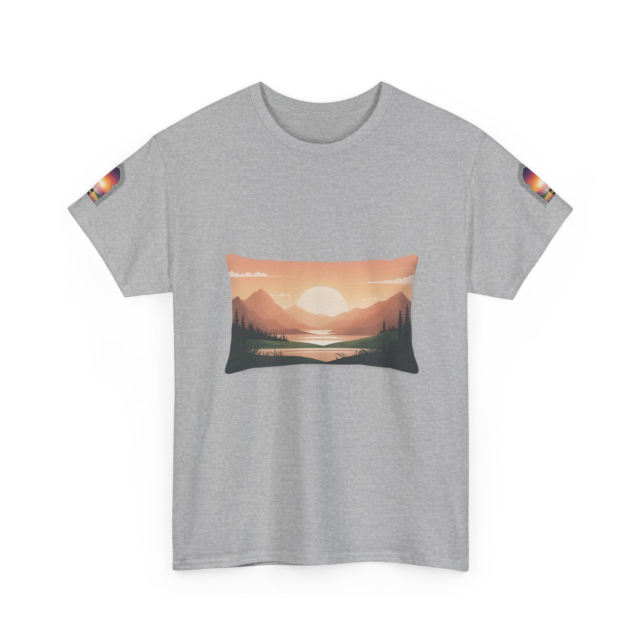 Sunset Mountain Landscape Tee - Retro Nature Graphic T-Shirt