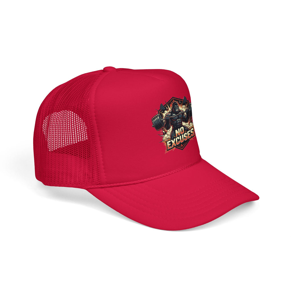 Trucker Hat — 'No Excuses' Gym Skull Design