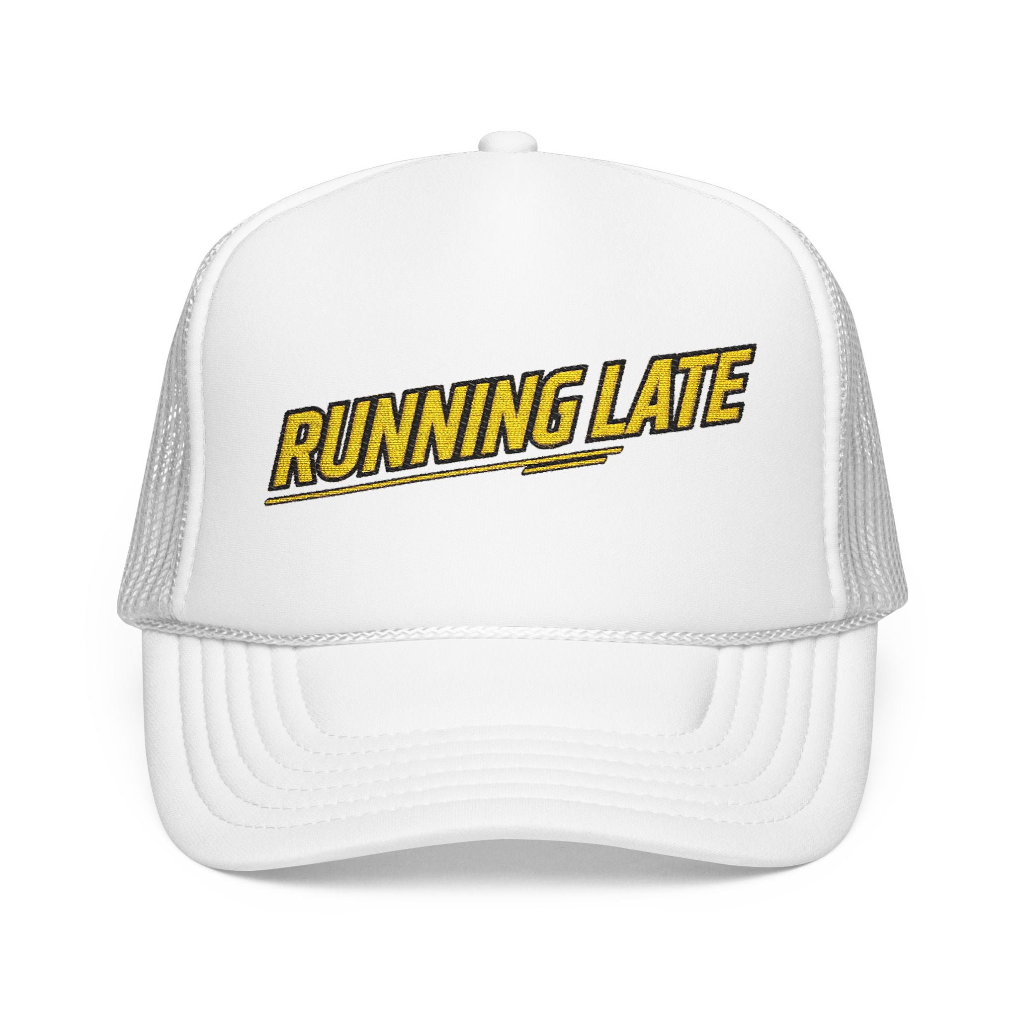 Running Late Trucker Hat — Funny Retro Foam Mesh Cap | Noorve | Hats