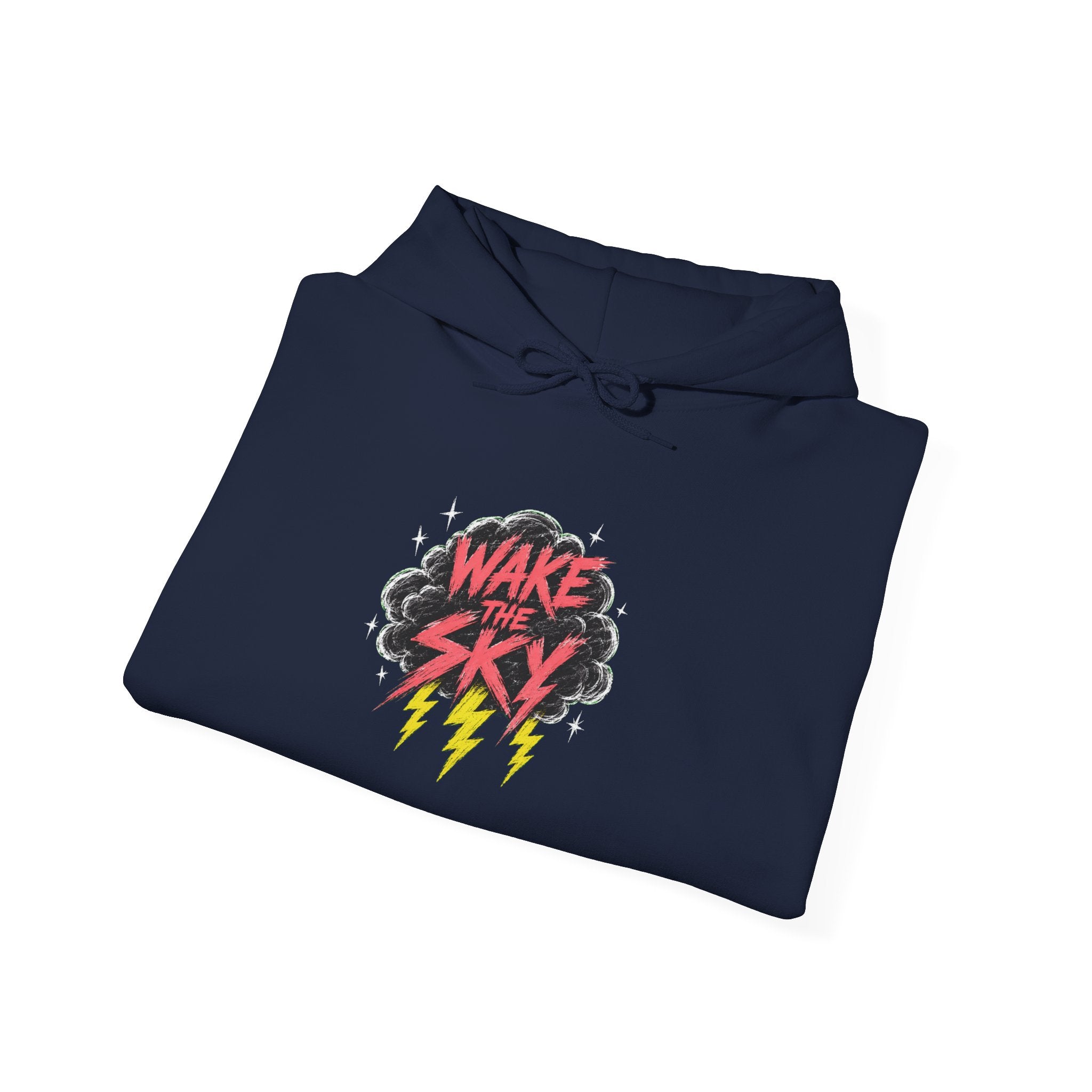 Midnight Snack Crew Hoodie — 'Wake the Sky' Raccoon Graphic Hooded Sweatshirt