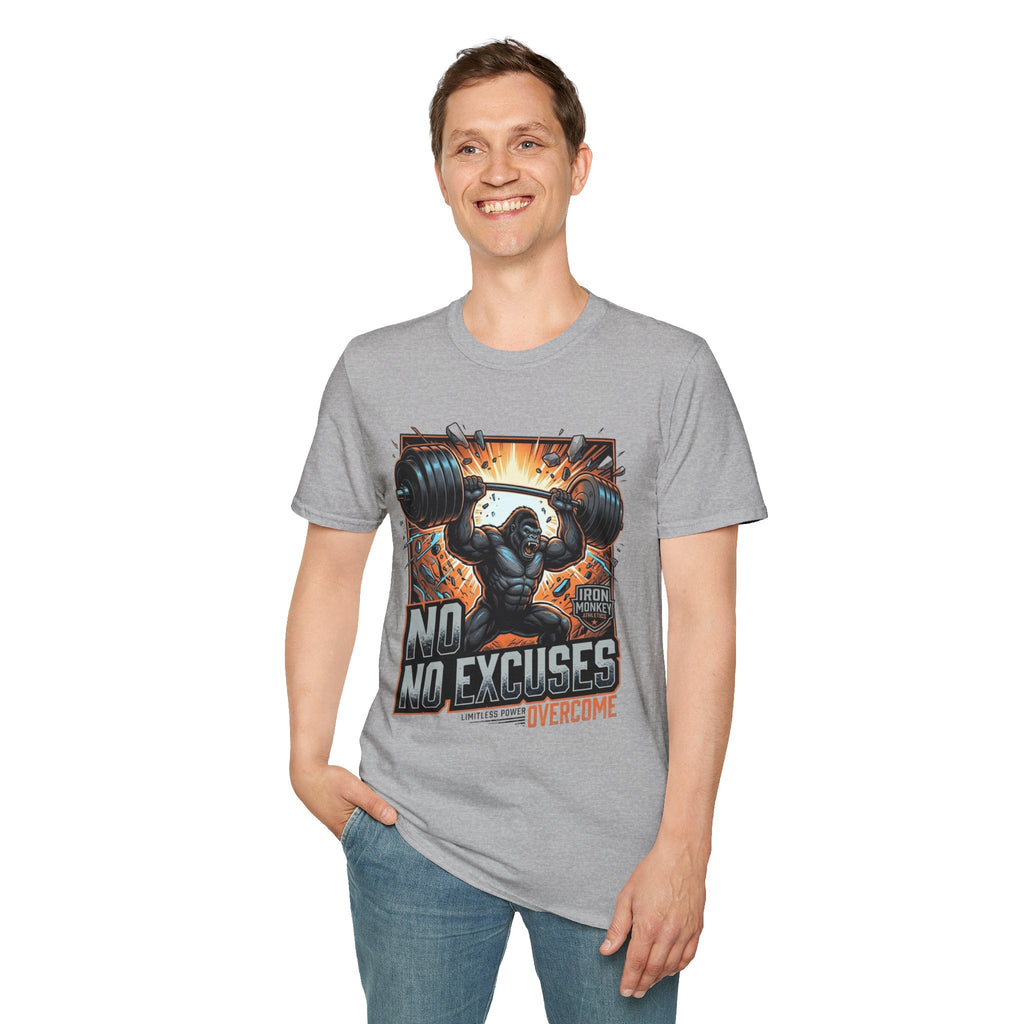 Motivational Weightlifting T-Shirt — 'No Excuses' Gorilla Gym Tee