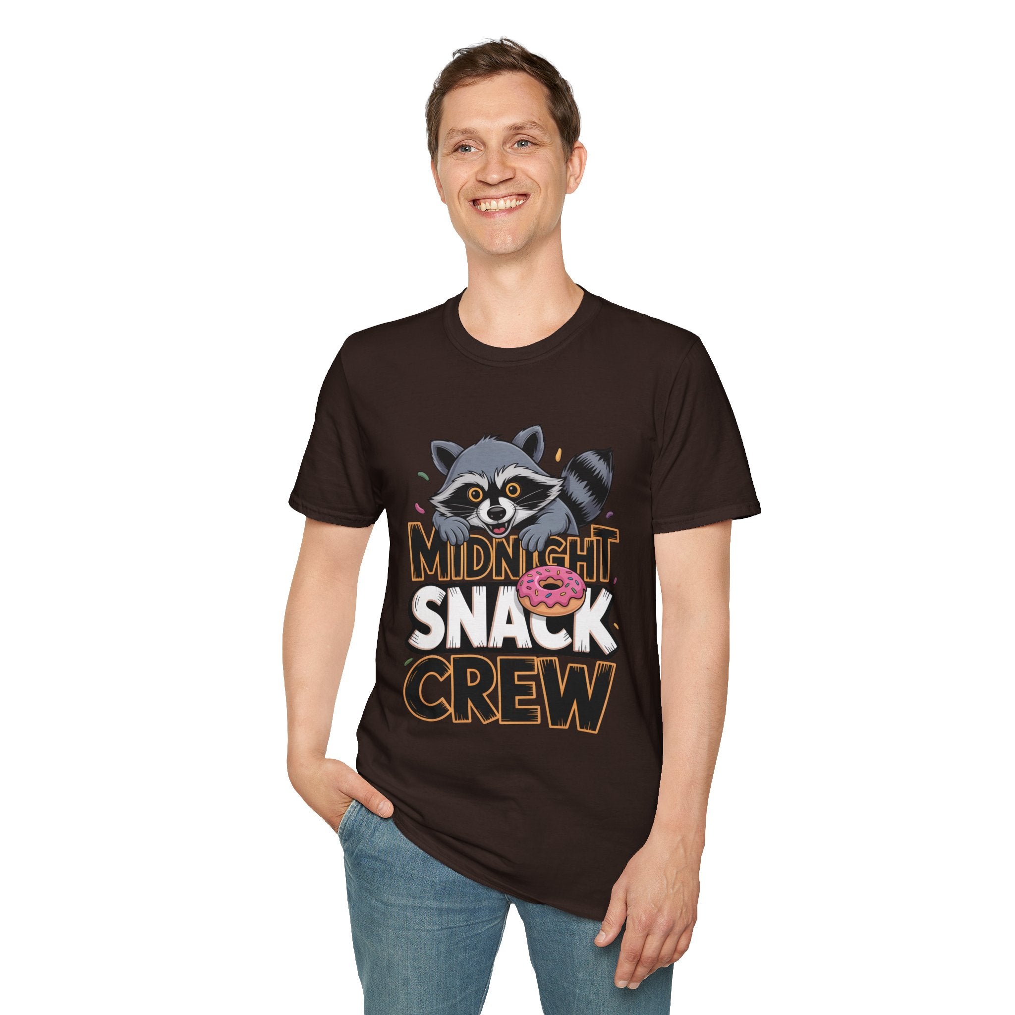 Midnight Snack Crew T-Shirt — Cute Raccoon Donut Tee