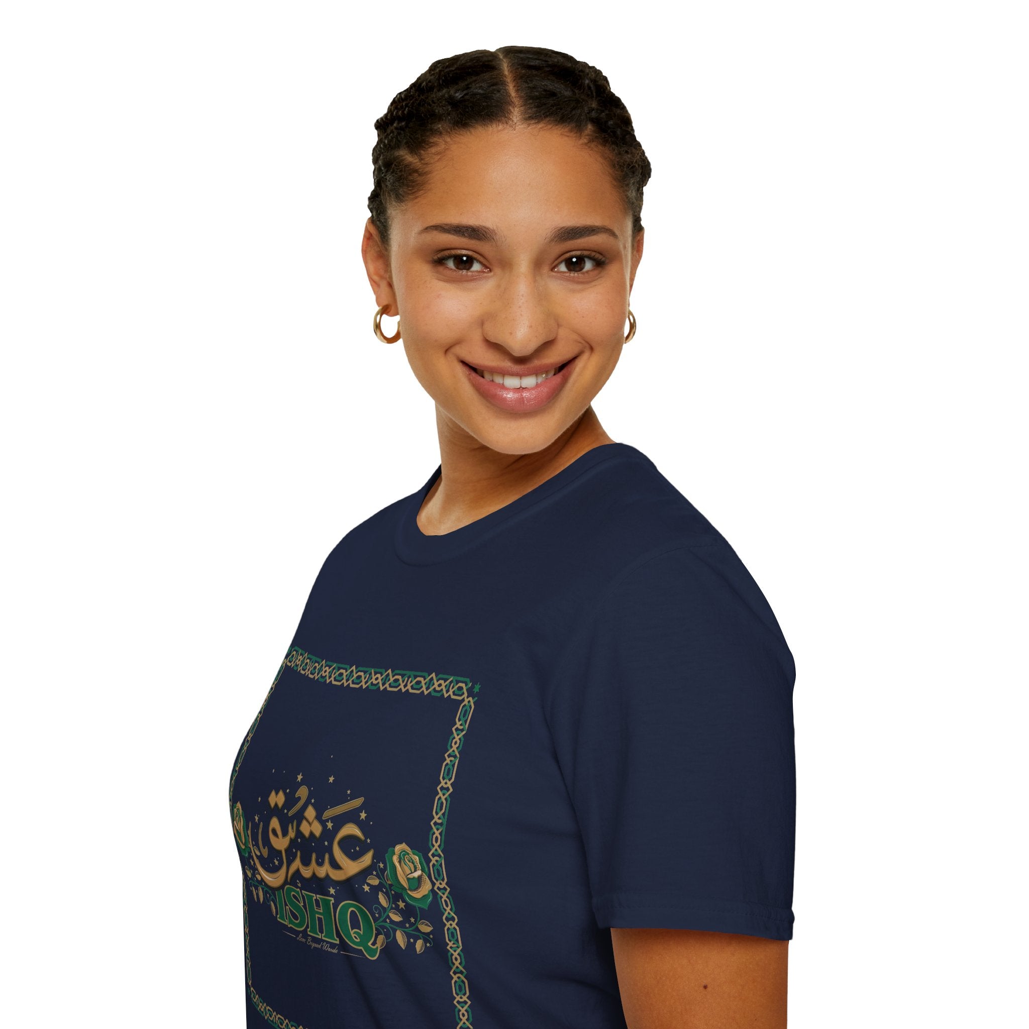 Arabic 'Ishq' Graphic T-Shirt — Romantic Calligraphy Floral Tee