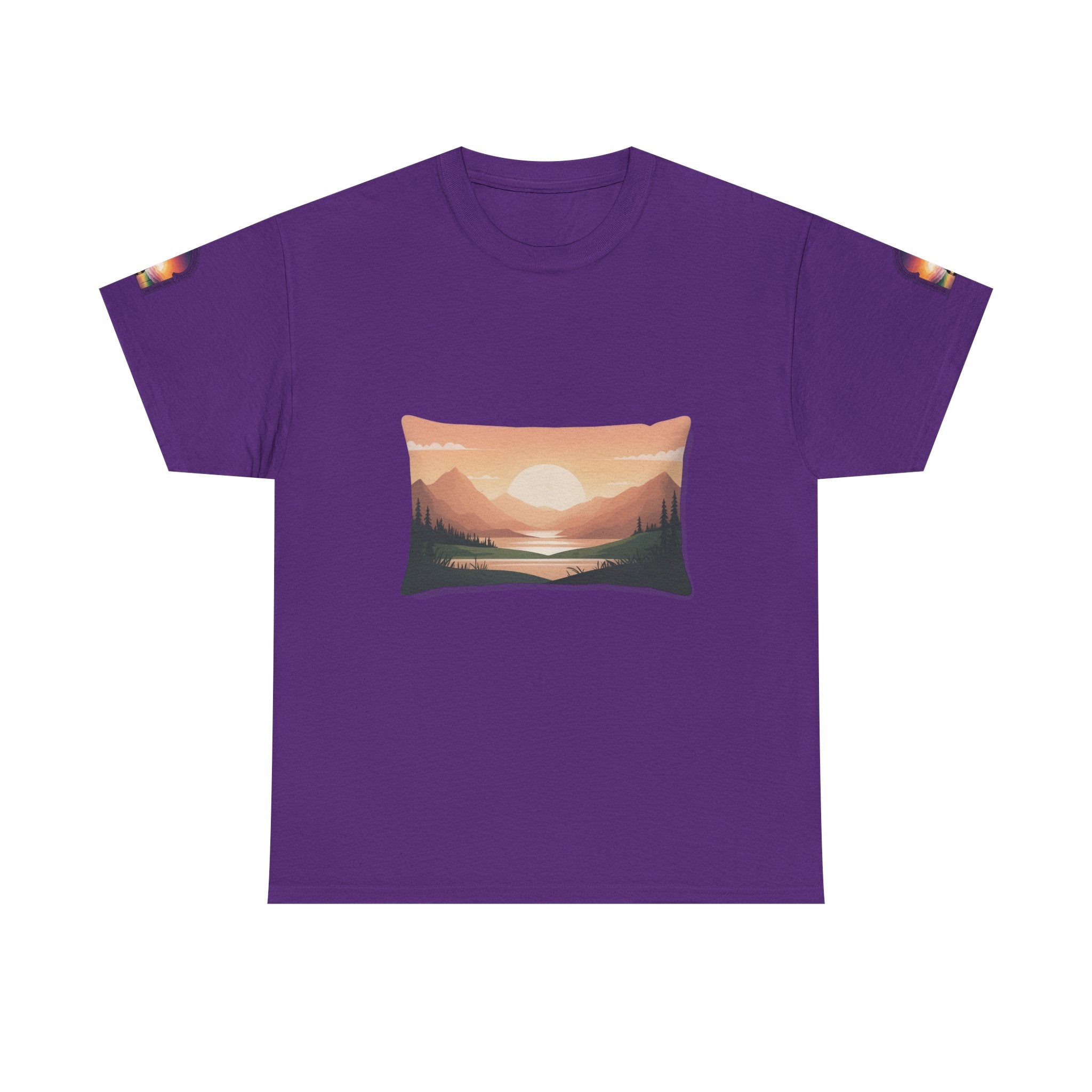 Sunset Mountain Landscape Tee - Retro Nature Graphic T-Shirt