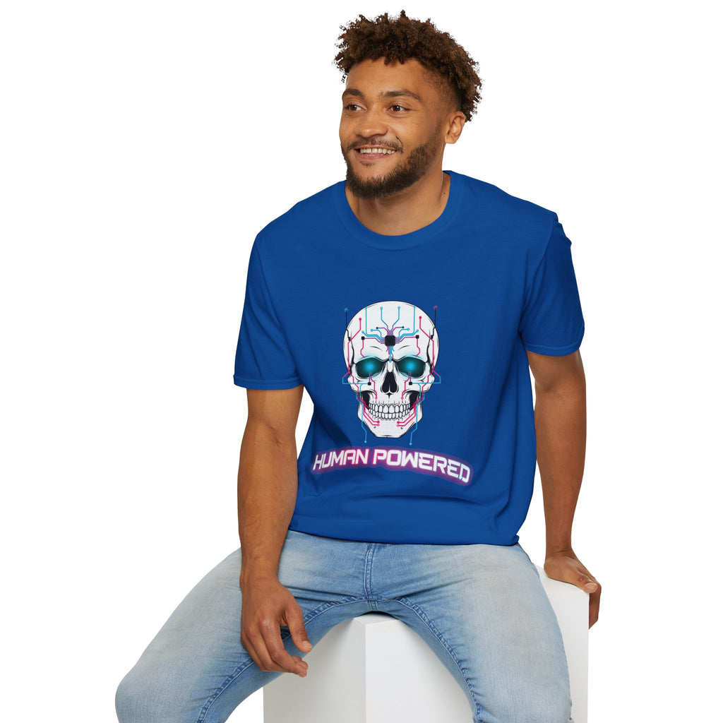 Cyber Skull T‑Shirt — 'Human Powered' Retro Futuristic Graphic Tee