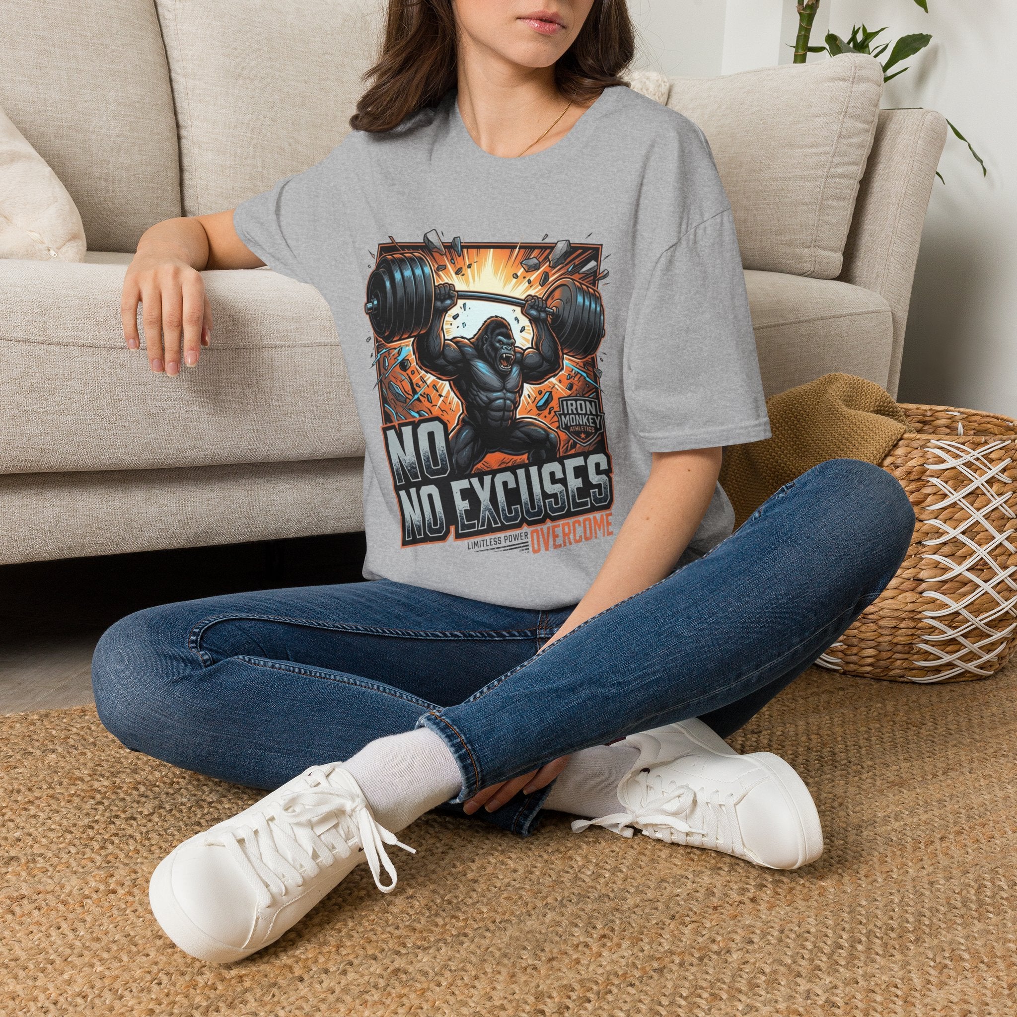 Motivational Weightlifting T-Shirt — 'No Excuses' Gorilla Gym Tee
