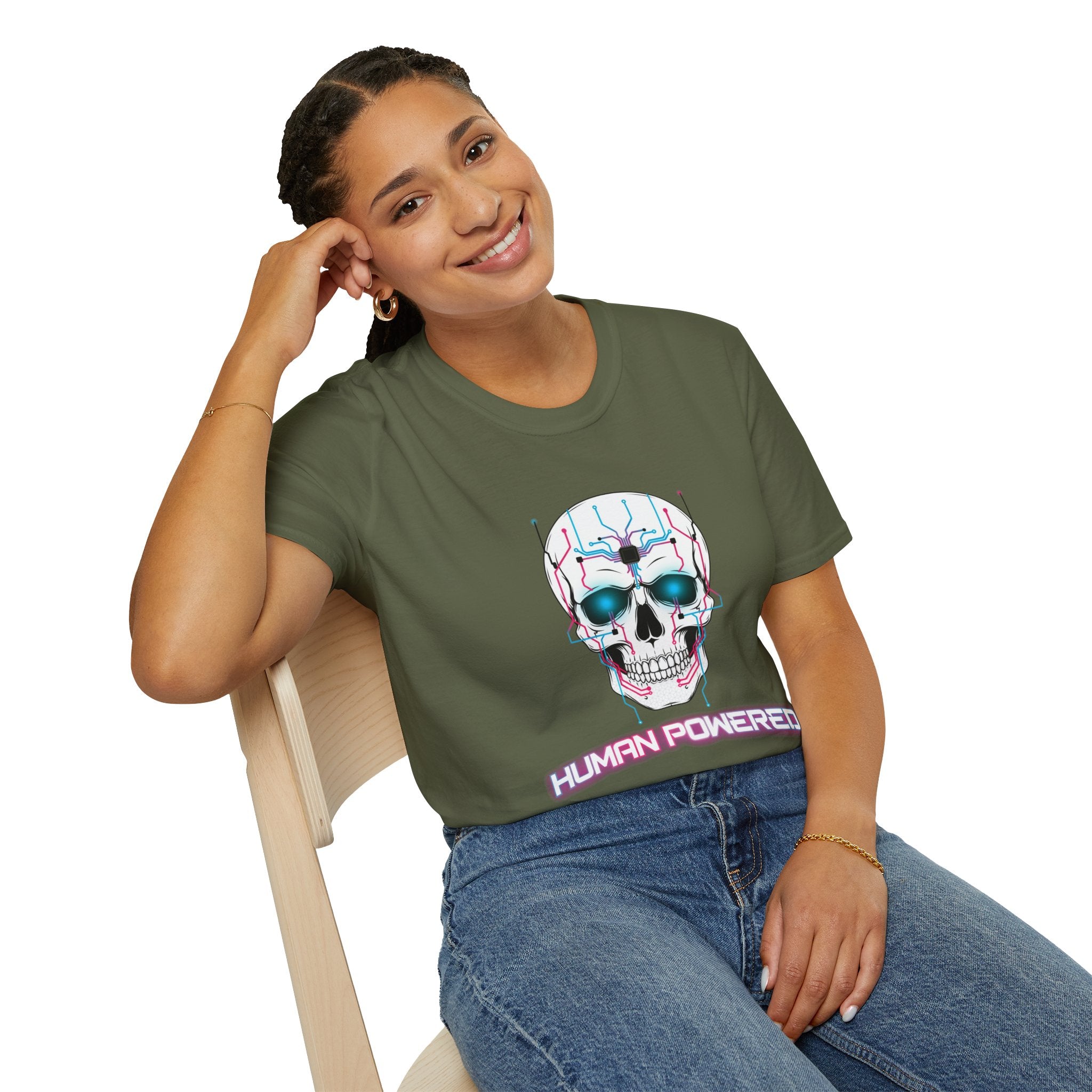 Cyber Skull T‑Shirt — 'Human Powered' Retro Futuristic Graphic Tee
