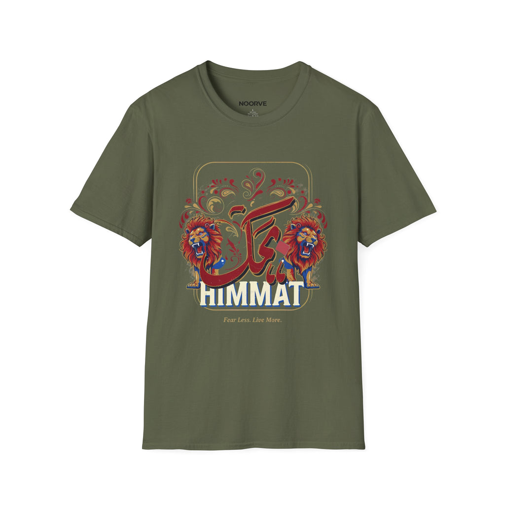 Arabic Calligraphy T-Shirt — 'Himmat' Lion Floral Graphic Tee