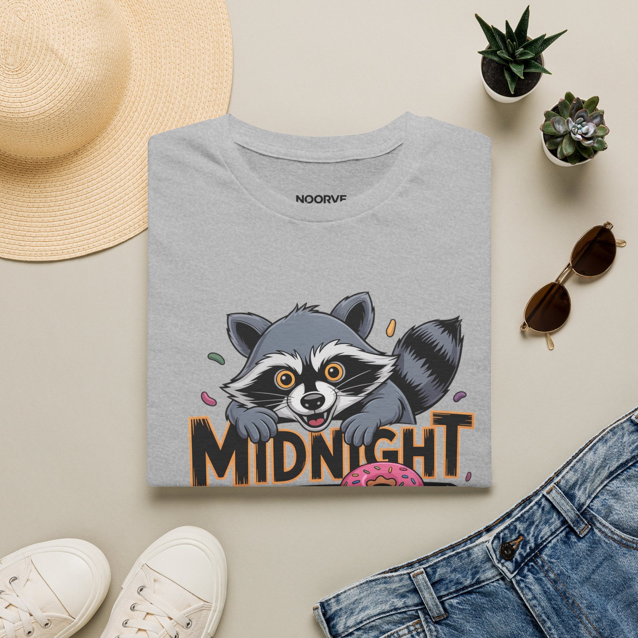 Midnight Snack Crew T-Shirt — Cute Raccoon Donut Tee | Noorve | T-Shirt