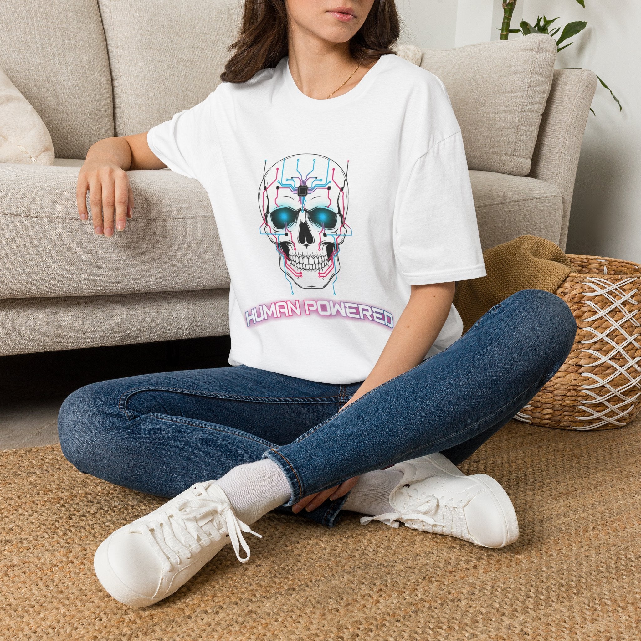 Cyber Skull T-Shirt — 'Human Powered' Retro Futuristic Graphic Tee | Noorve | T-Shirt