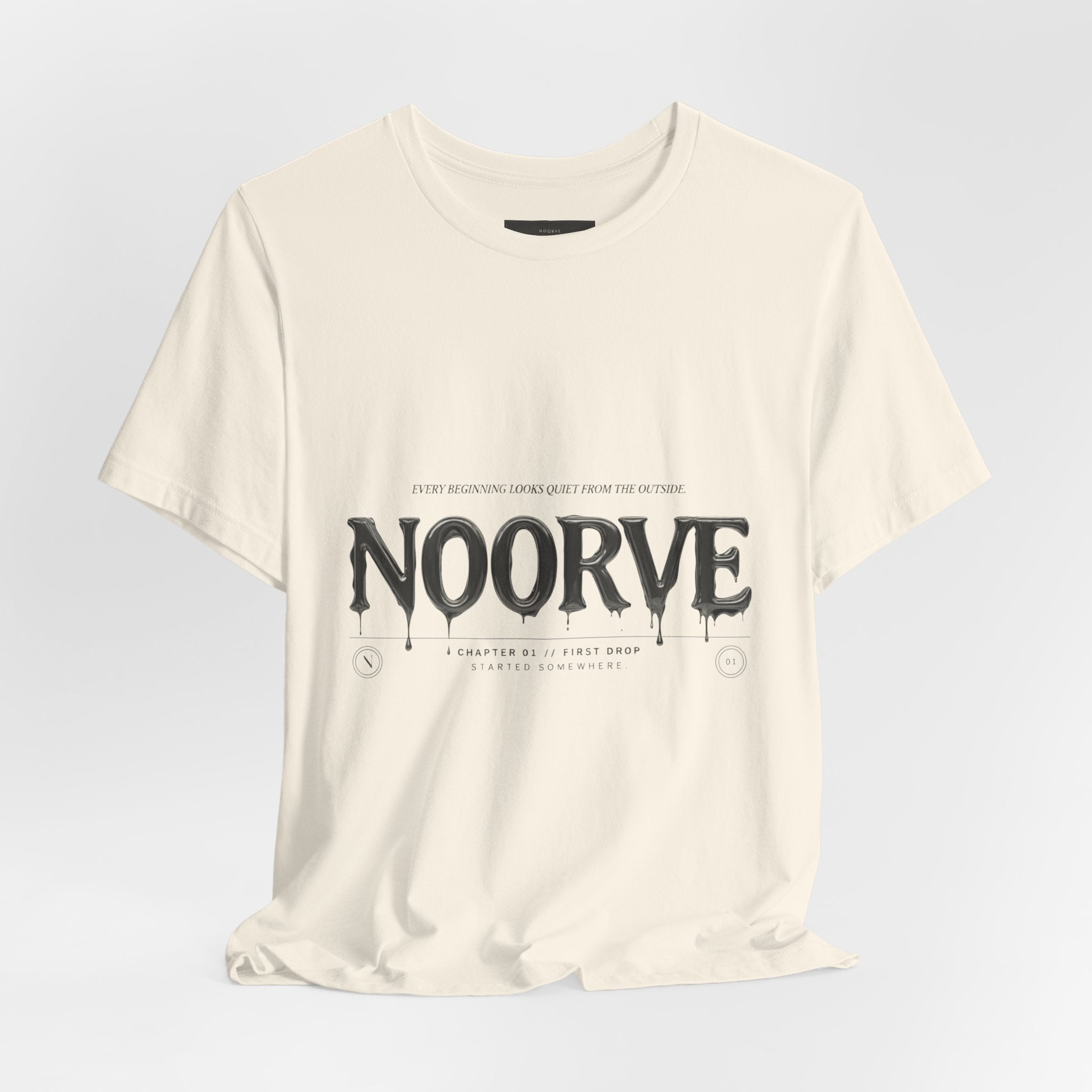 Noorve Drip Logo T-Shirt — Graphic White Tee with Gothic Dripping Text