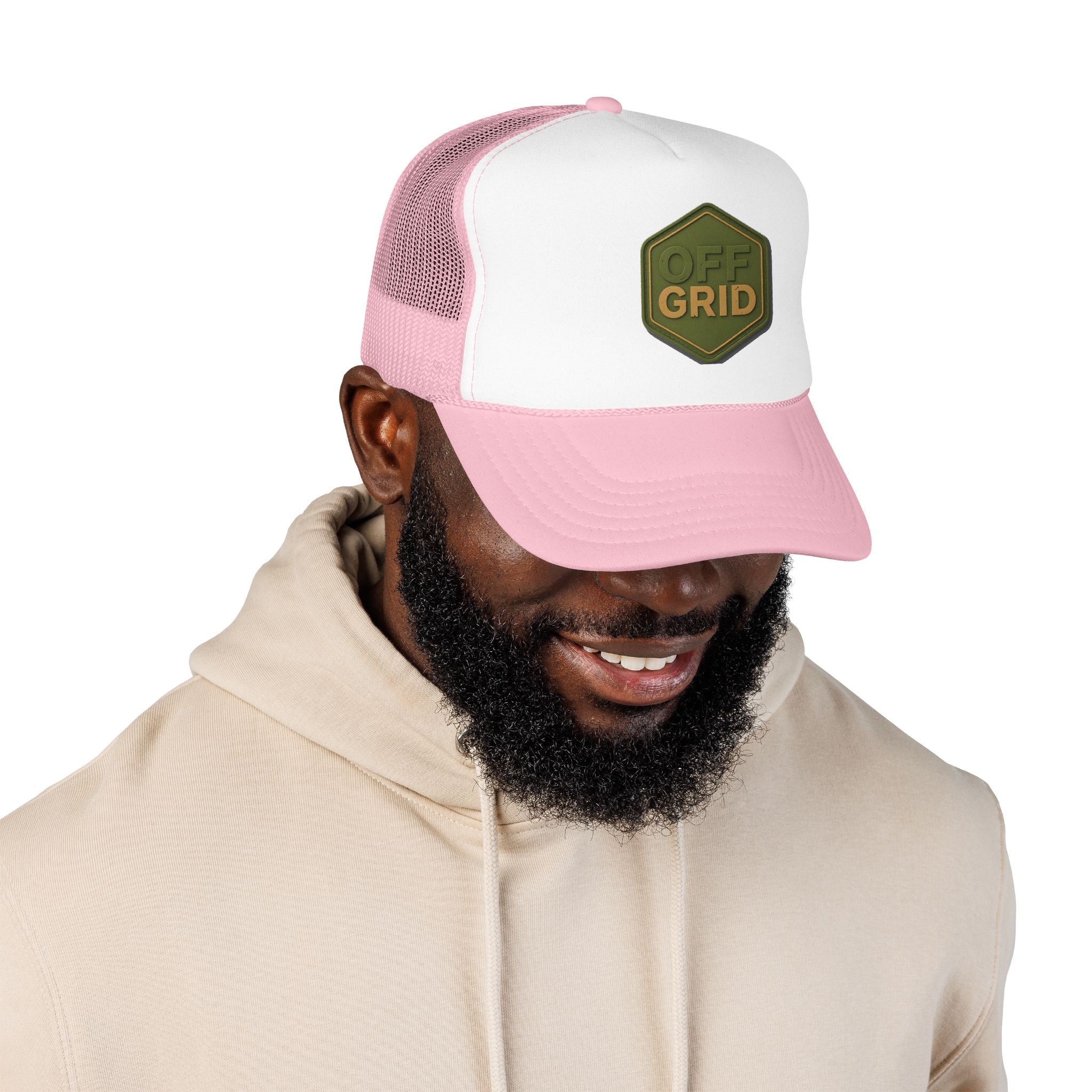 Off Grid Patch Trucker Hat — Military Green Adventure Cap