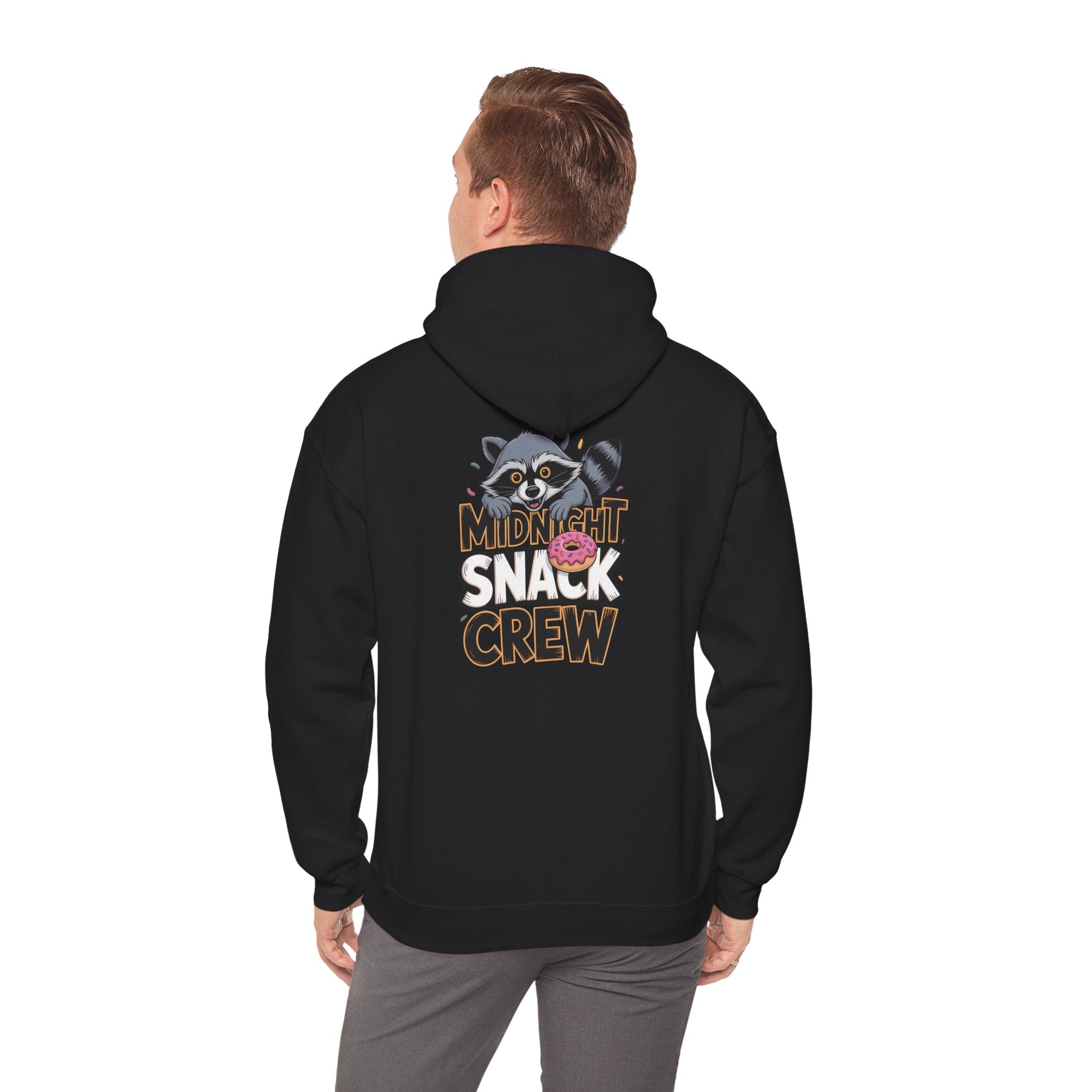 Midnight Snack Crew Hoodie — 'Wake the Sky' Raccoon Graphic Hooded Sweatshirt