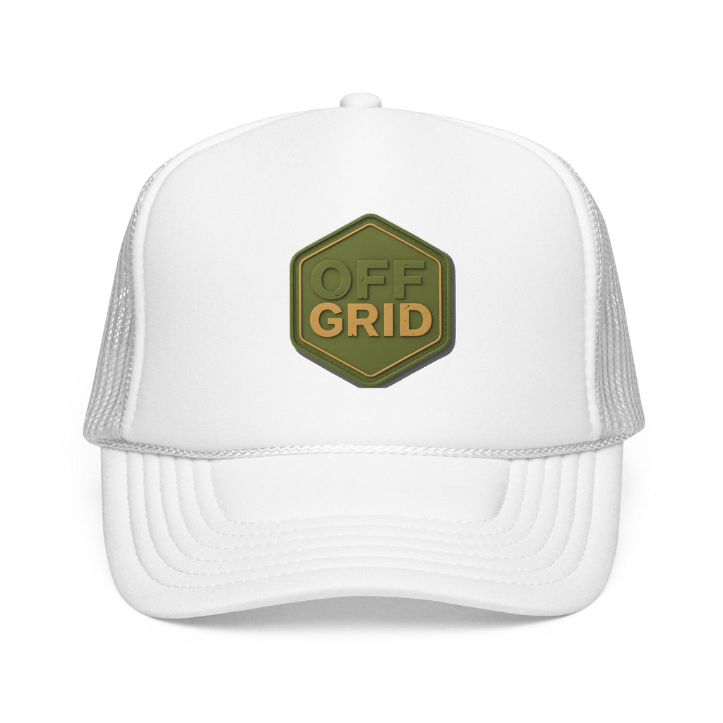 Off Grid Patch Trucker Hat — Military Green Adventure Cap