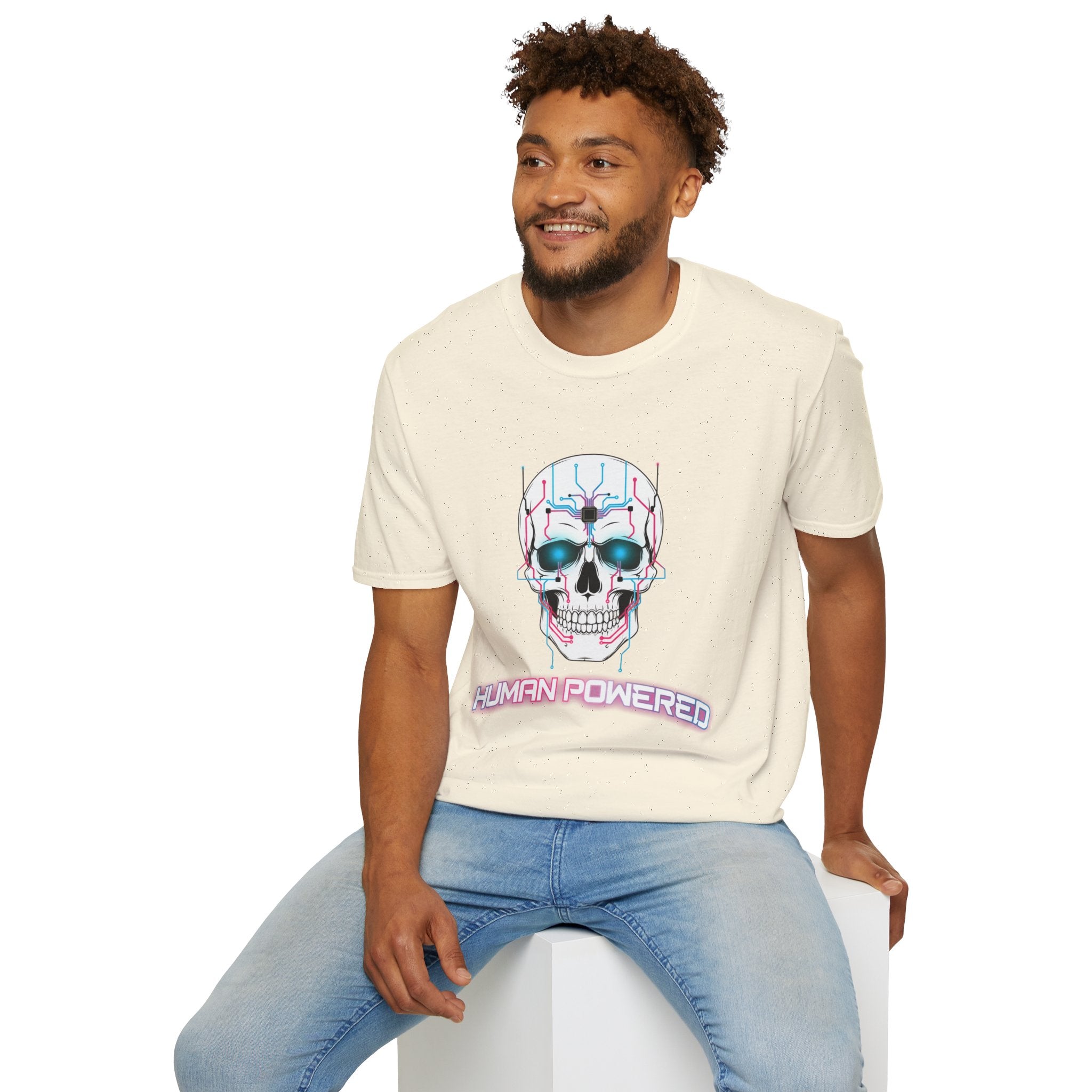 Cyber Skull T‑Shirt — 'Human Powered' Retro Futuristic Graphic Tee