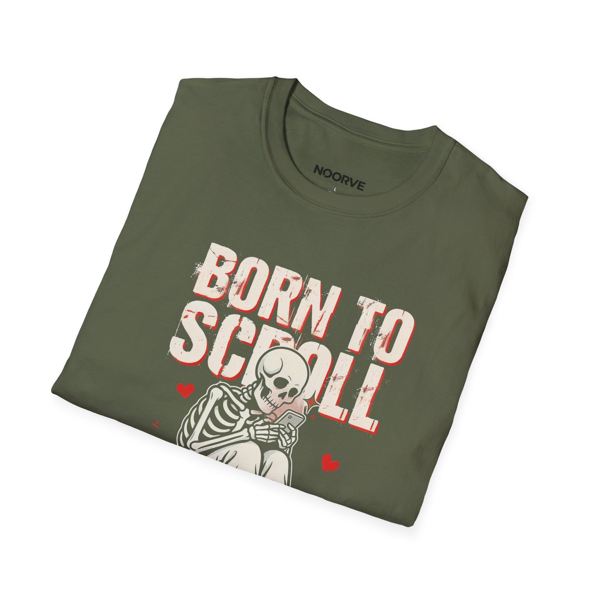 Born to Scroll T-Shirt — Cute Skeleton "Born to Scroll, Forced to Work" Graphic Tee