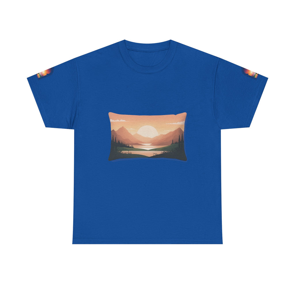 Sunset Mountain Landscape Tee - Retro Nature Graphic T-Shirt