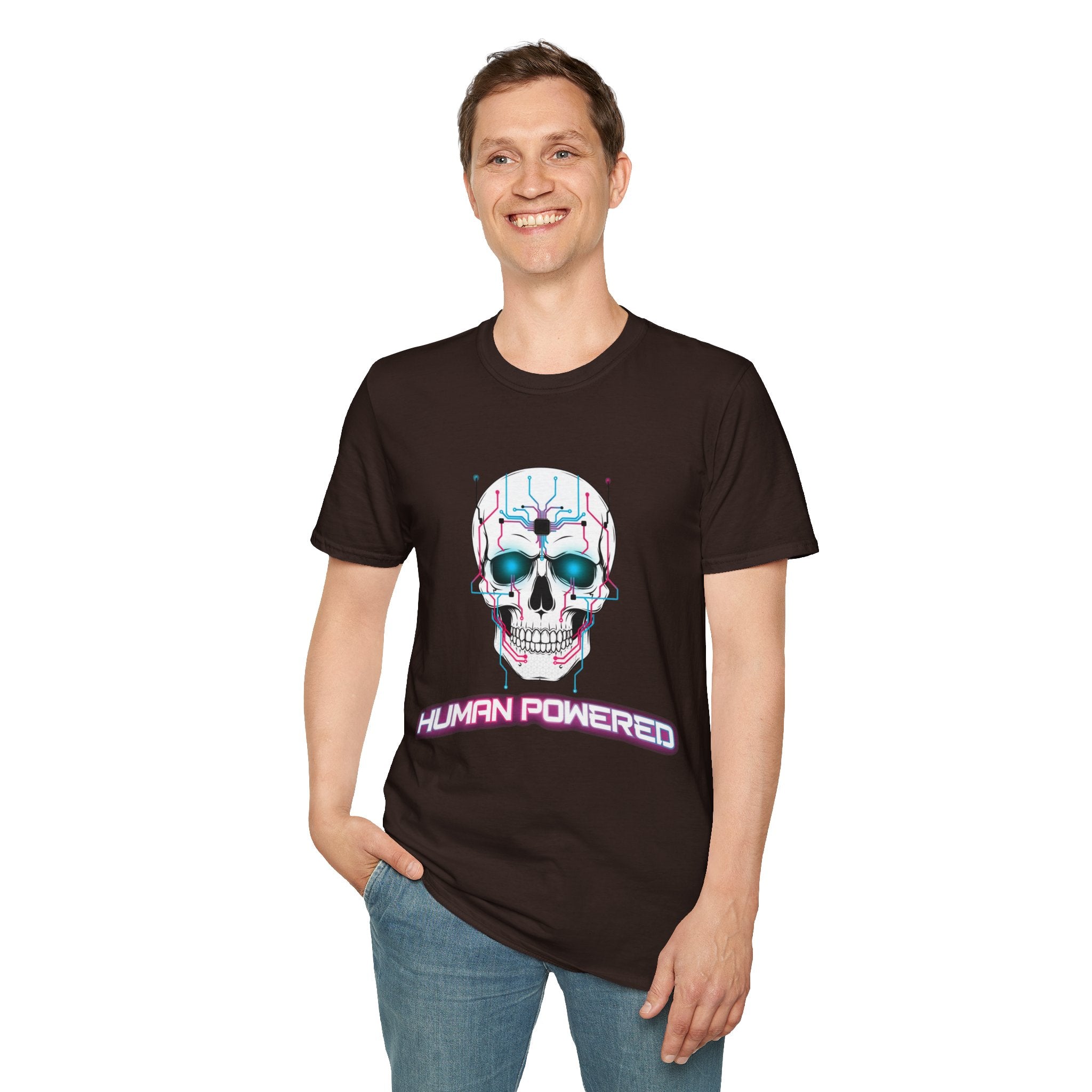 Cyber Skull T‑Shirt — 'Human Powered' Retro Futuristic Graphic Tee