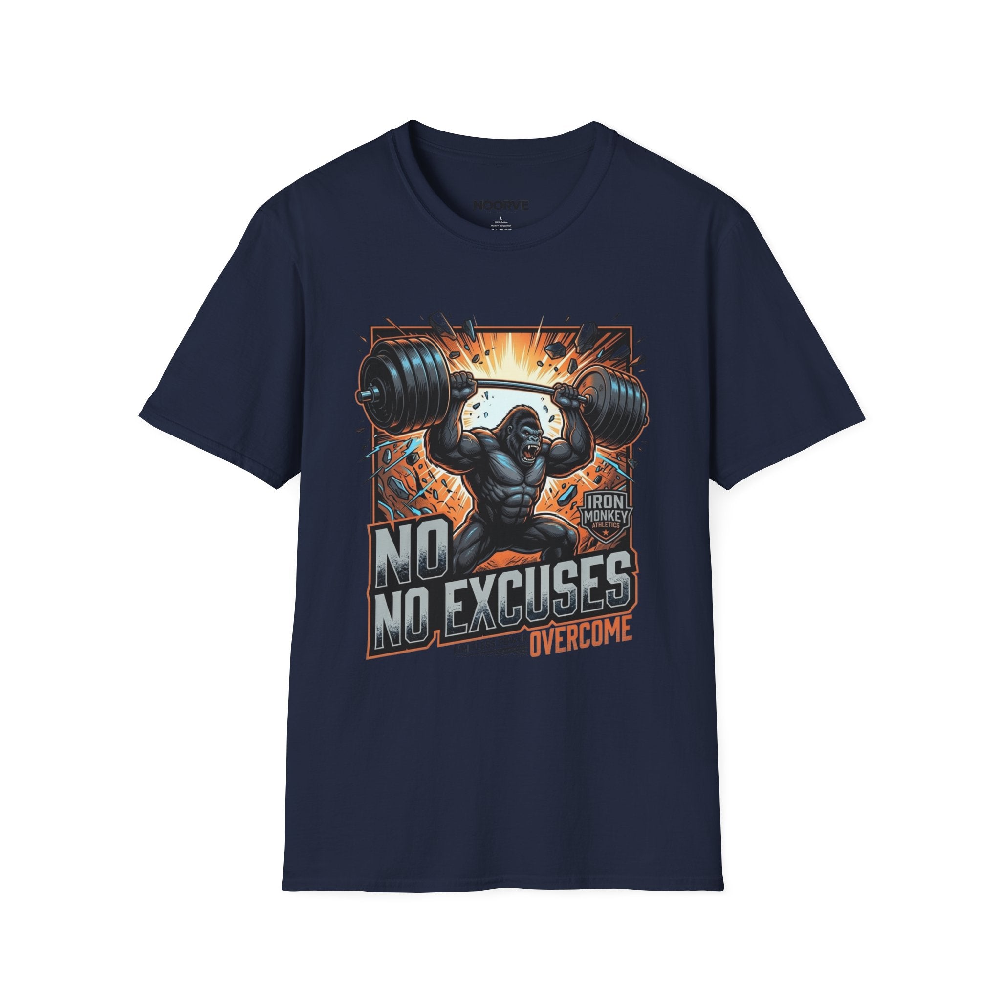 Motivational Weightlifting T-Shirt — 'No Excuses' Gorilla Gym Tee