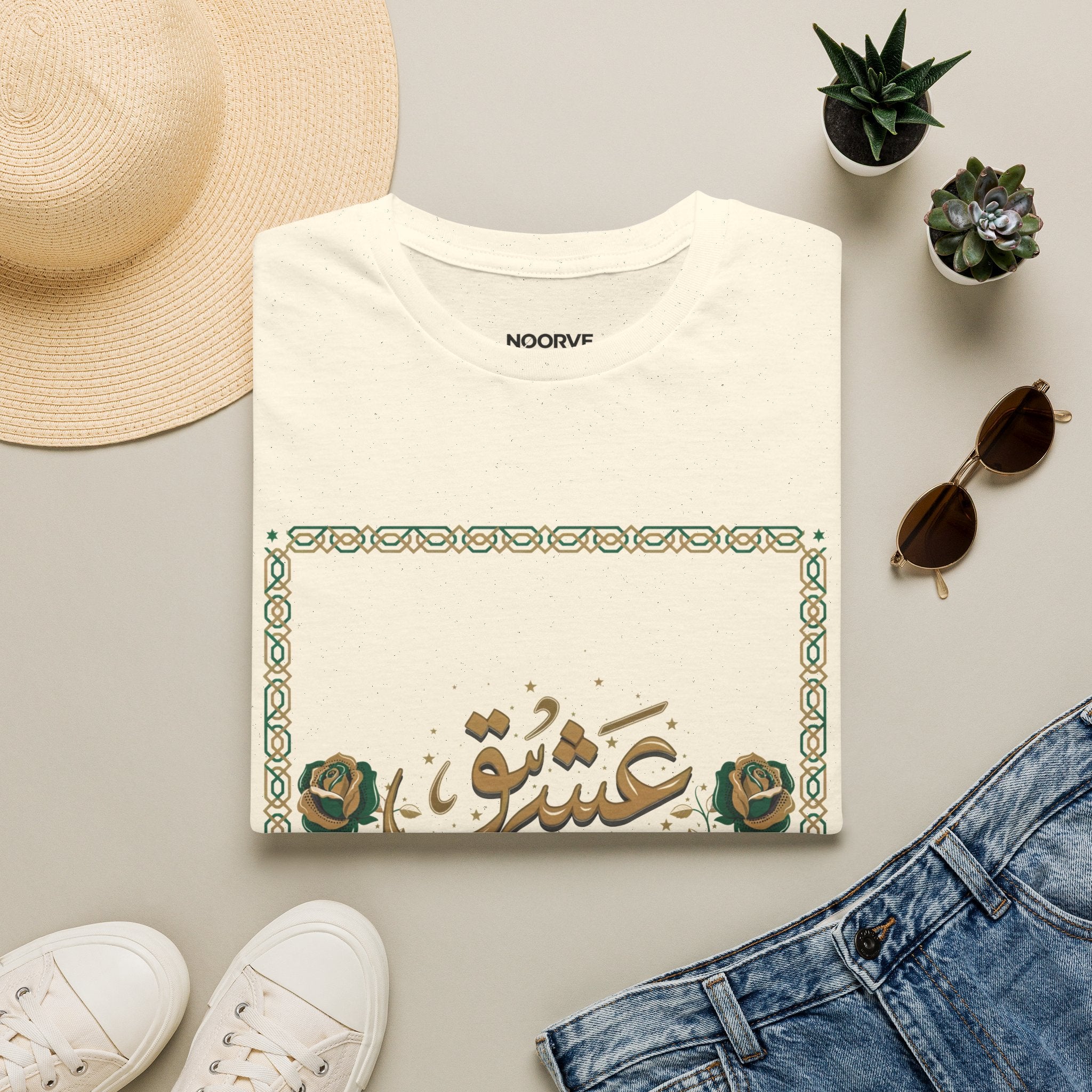 Arabic 'Ishq' Graphic T-Shirt — Romantic Calligraphy Floral Tee | Noorve | T-Shirt