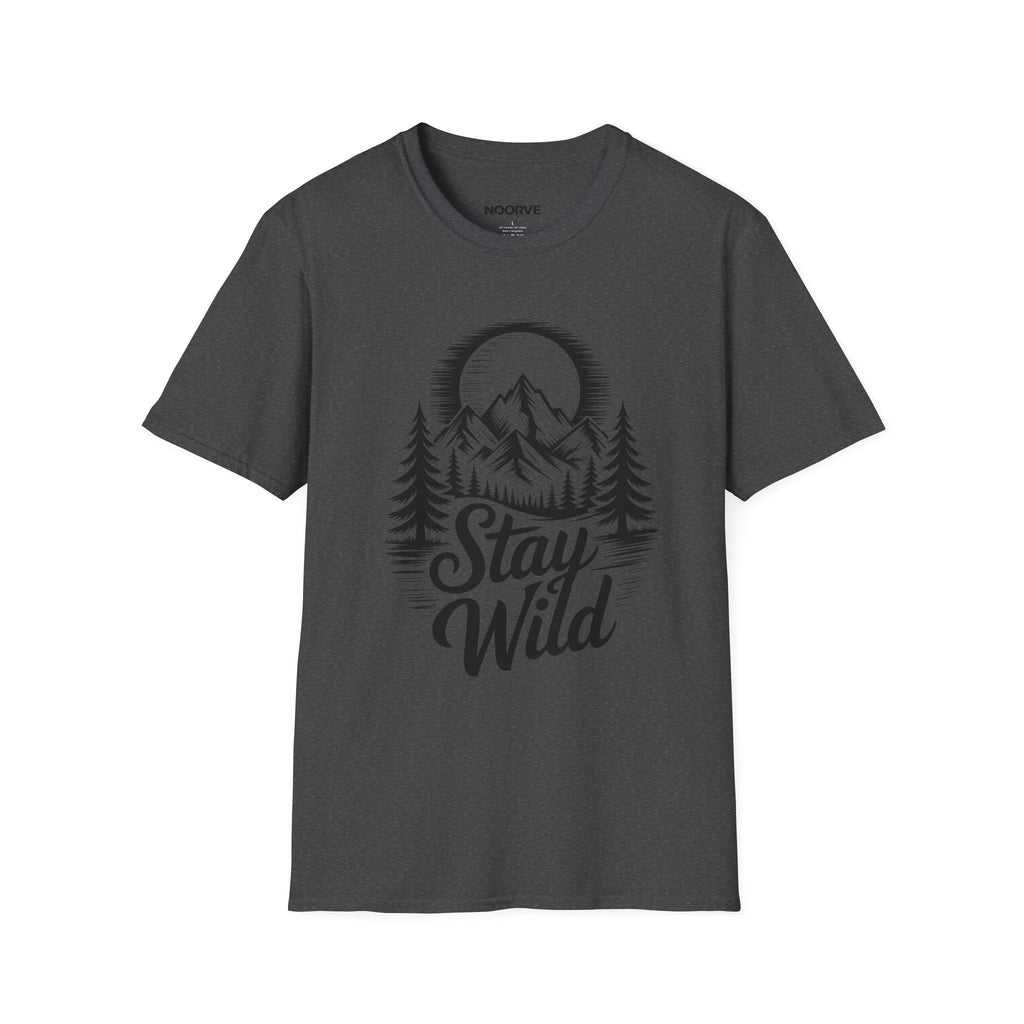 Stay Wild Mountain T‑Shirt — Adventure Graphic Tee with Mountains & Pine Trees