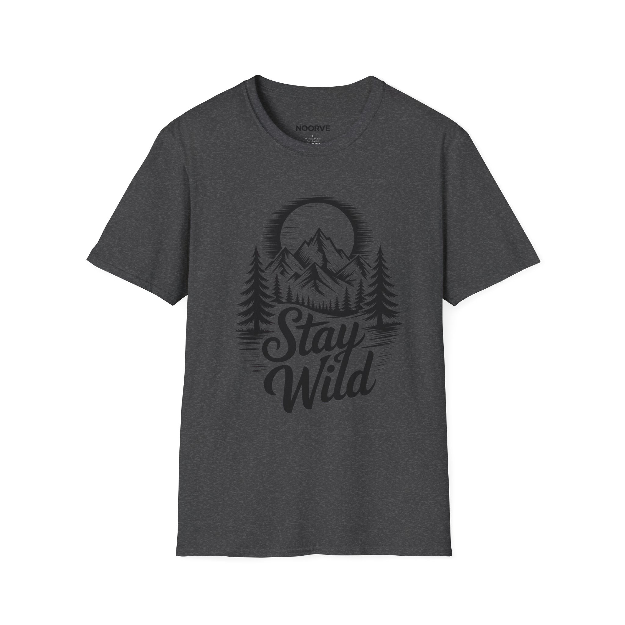 Stay Wild Mountain T‑Shirt — Adventure Graphic Tee with Mountains & Pine Trees