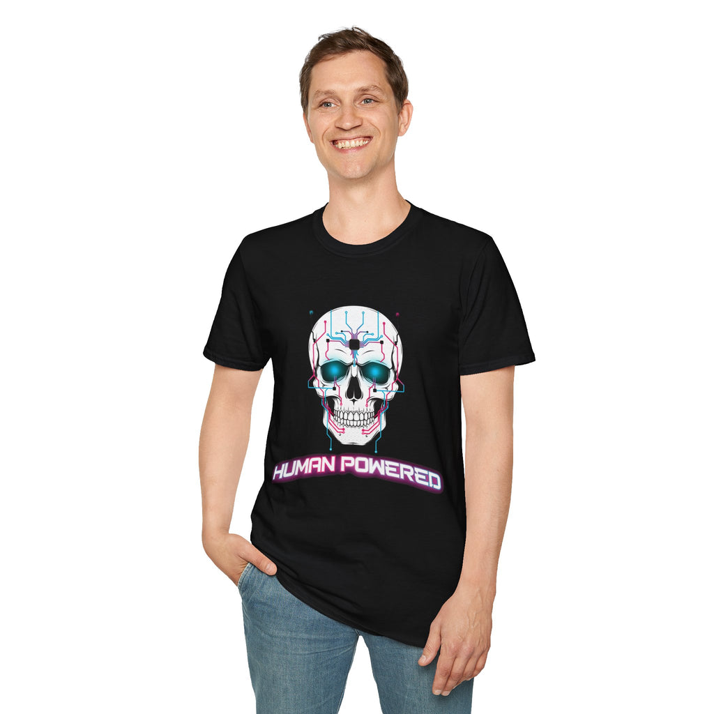 Cyber Skull T‑Shirt — 'Human Powered' Retro Futuristic Graphic Tee