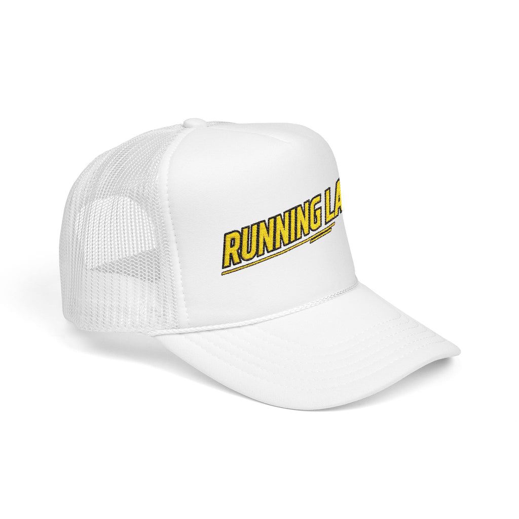 Running Late Trucker Hat — Funny Retro Foam Mesh Cap