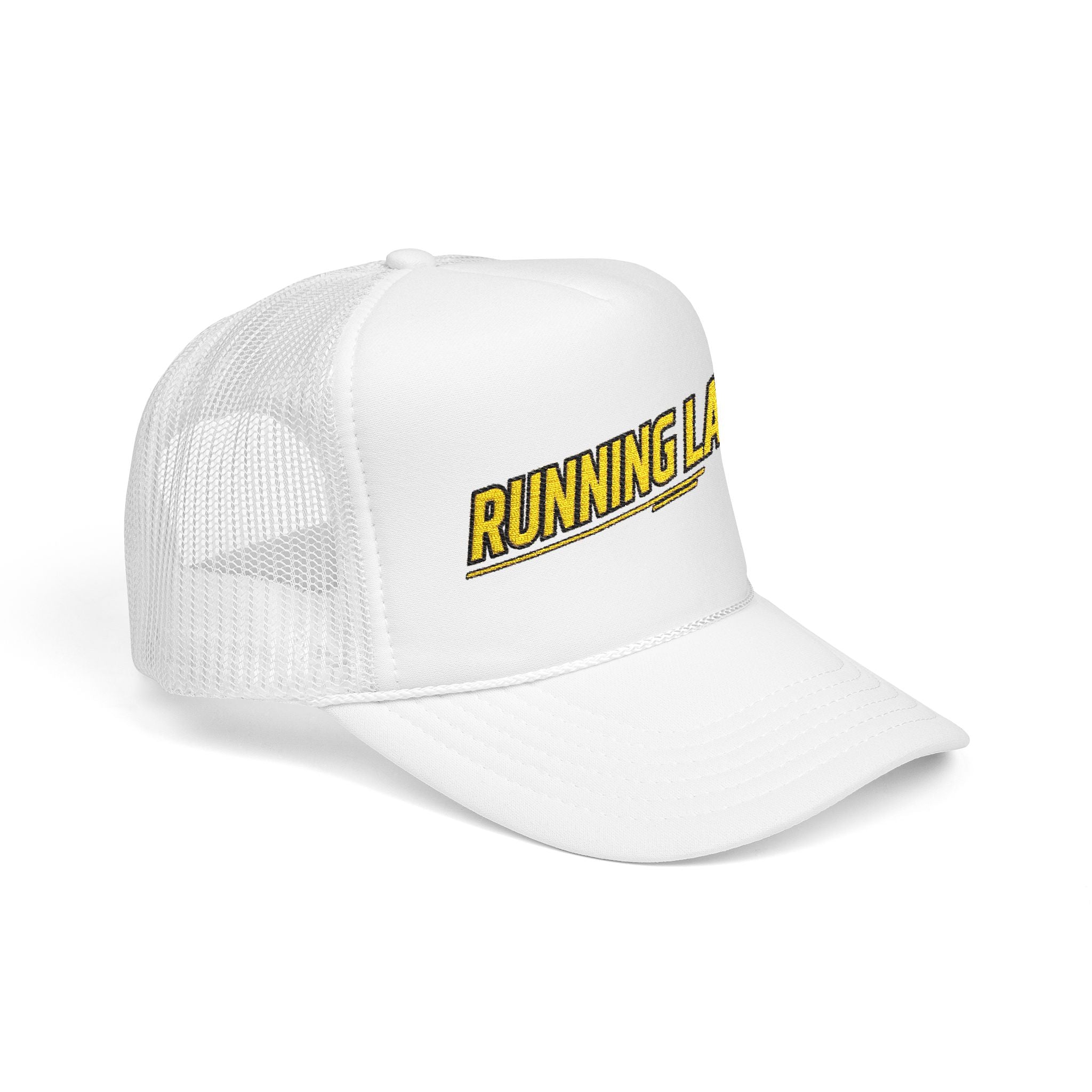 Running Late Trucker Hat — Funny Retro Foam Mesh Cap