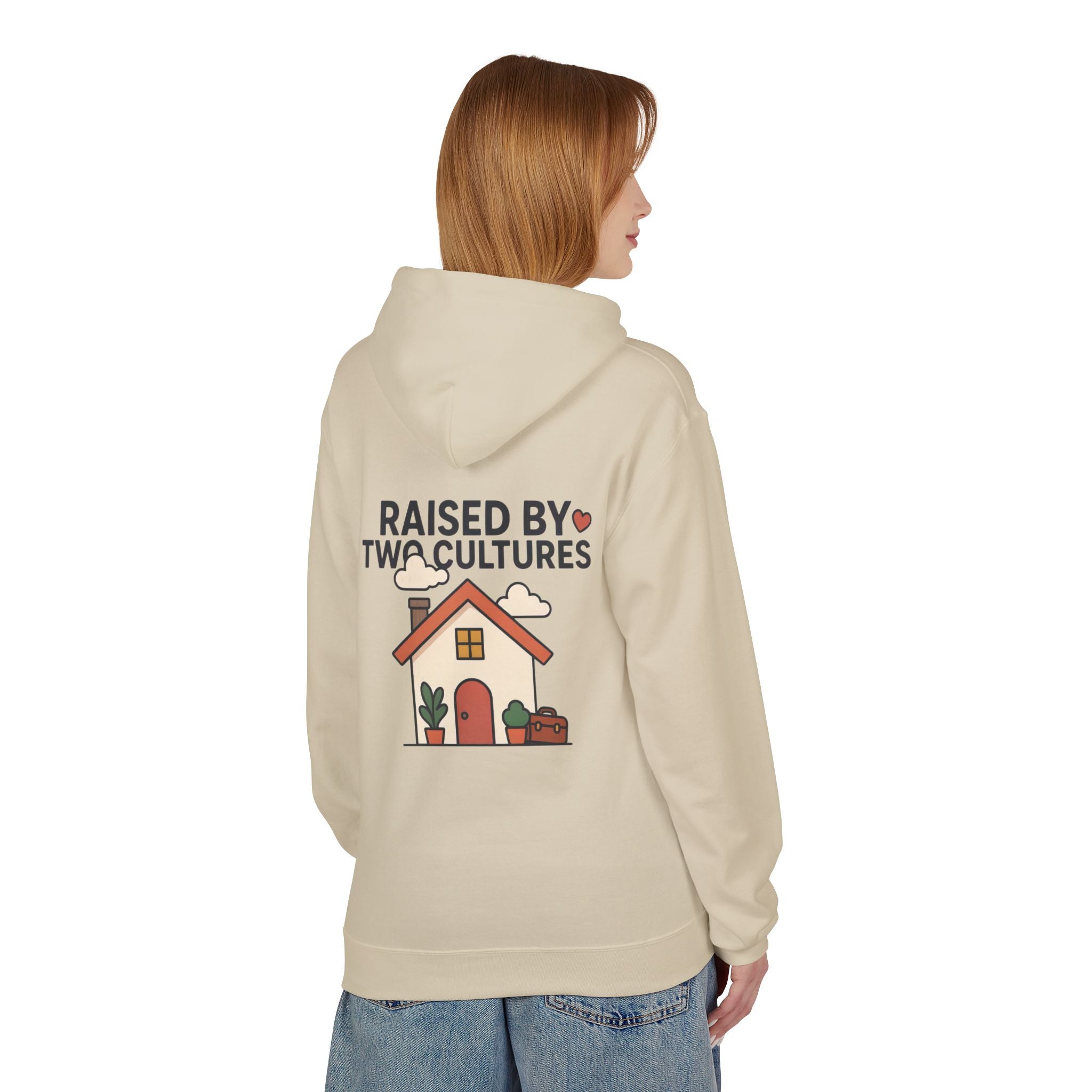 Raised by Two Cultures Hoodie — Multicultural Home Graphic Pullover