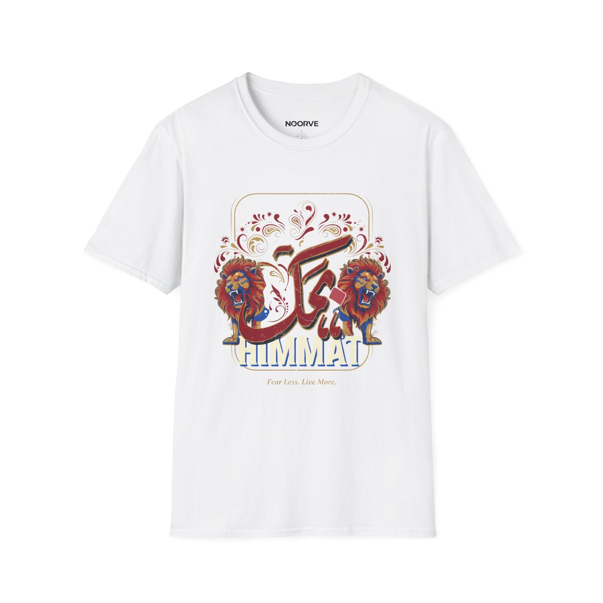 Arabic Calligraphy T-Shirt — 'Himmat' Lion Floral Graphic Tee