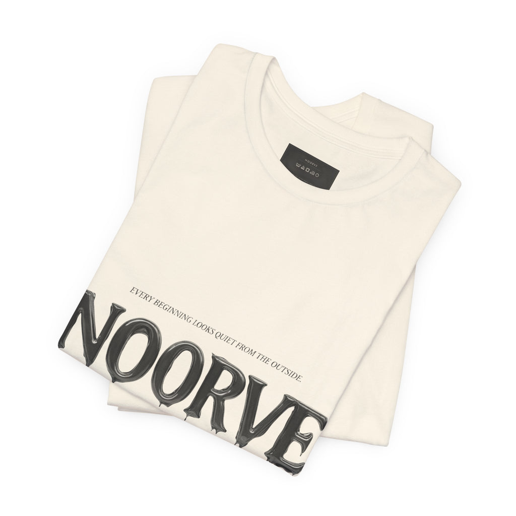 Noorve Drip Logo T-Shirt — Graphic White Tee with Gothic Dripping Text