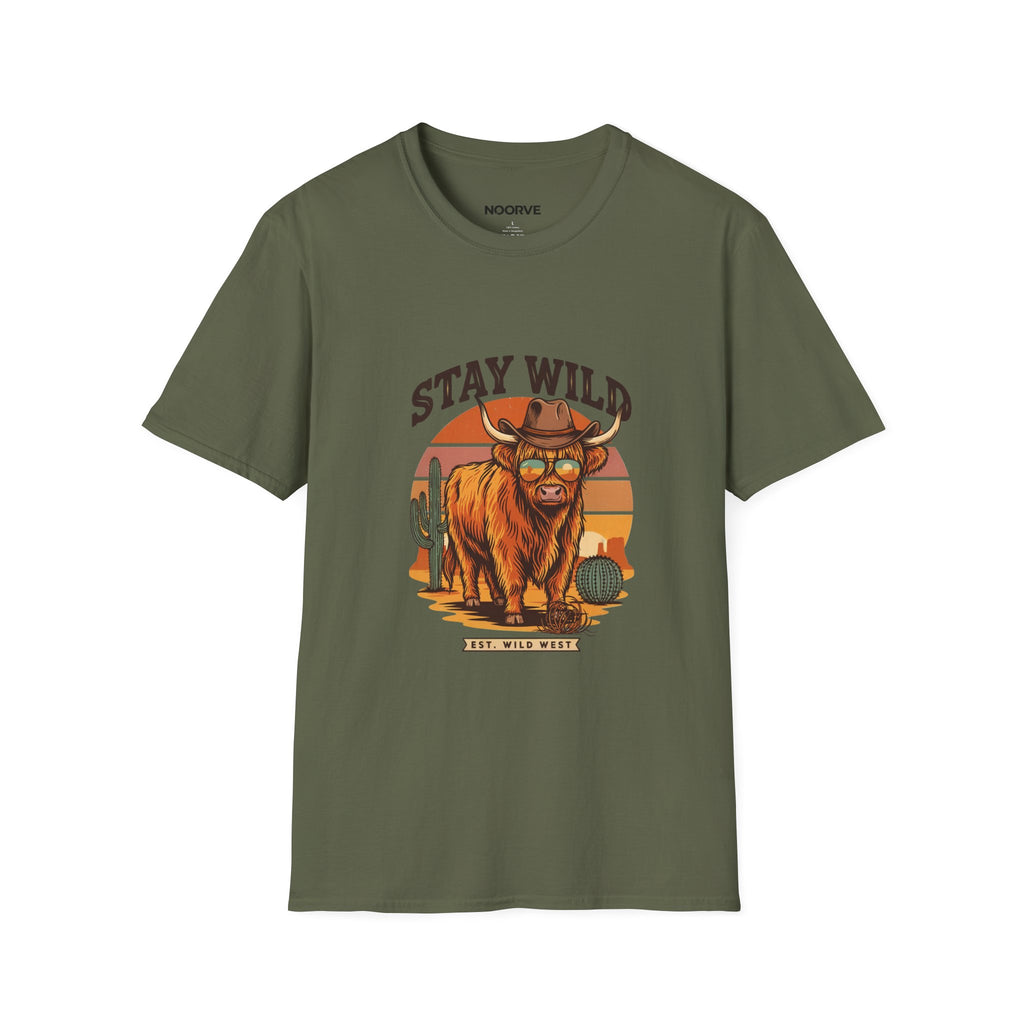 Stay Wild Longhorn T-Shirt — Retro Western Cow Skull Graphic Tee