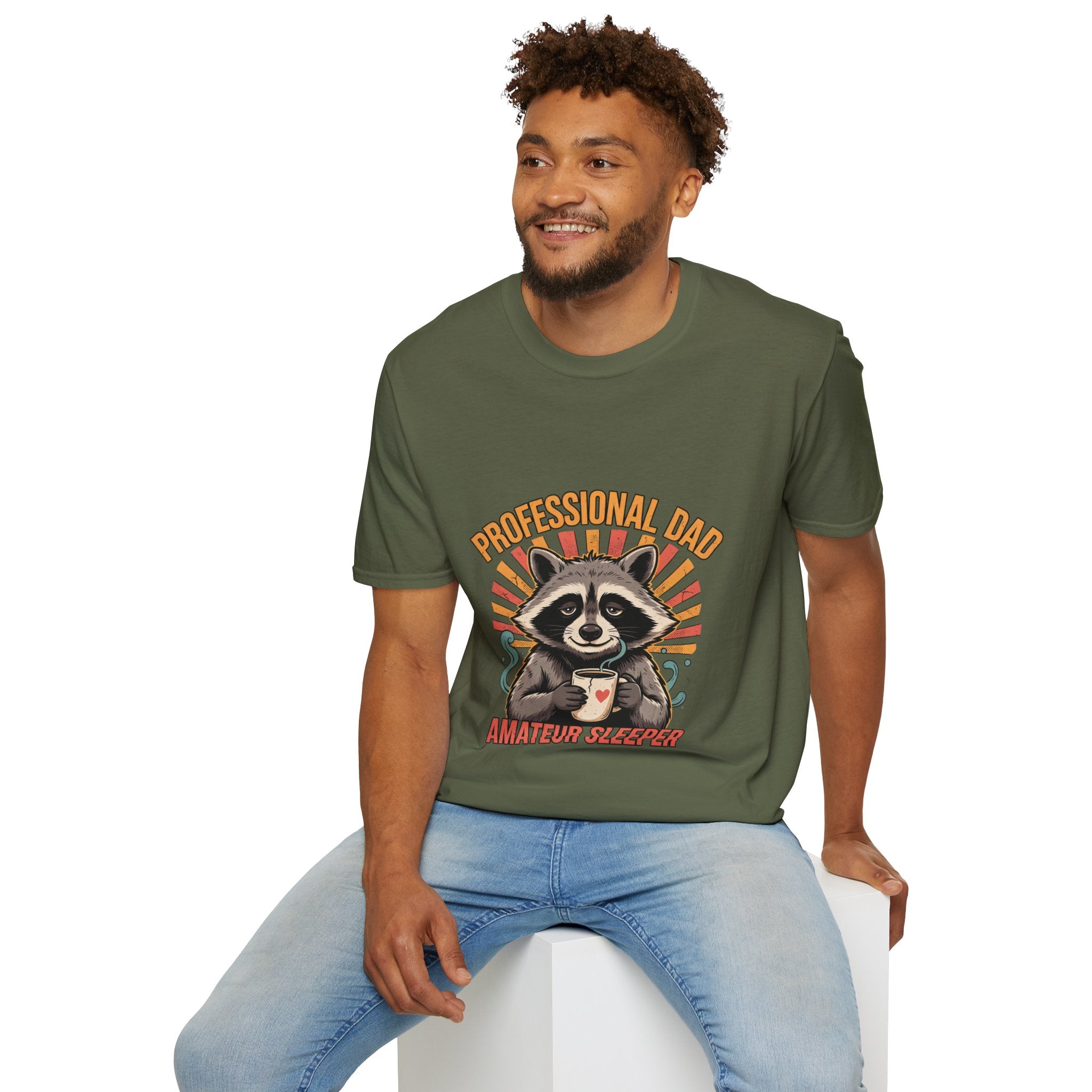 Dad T-Shirt – “Professional Dad, Amateur Sleeper” Cute Raccoon Father’s Day Tee