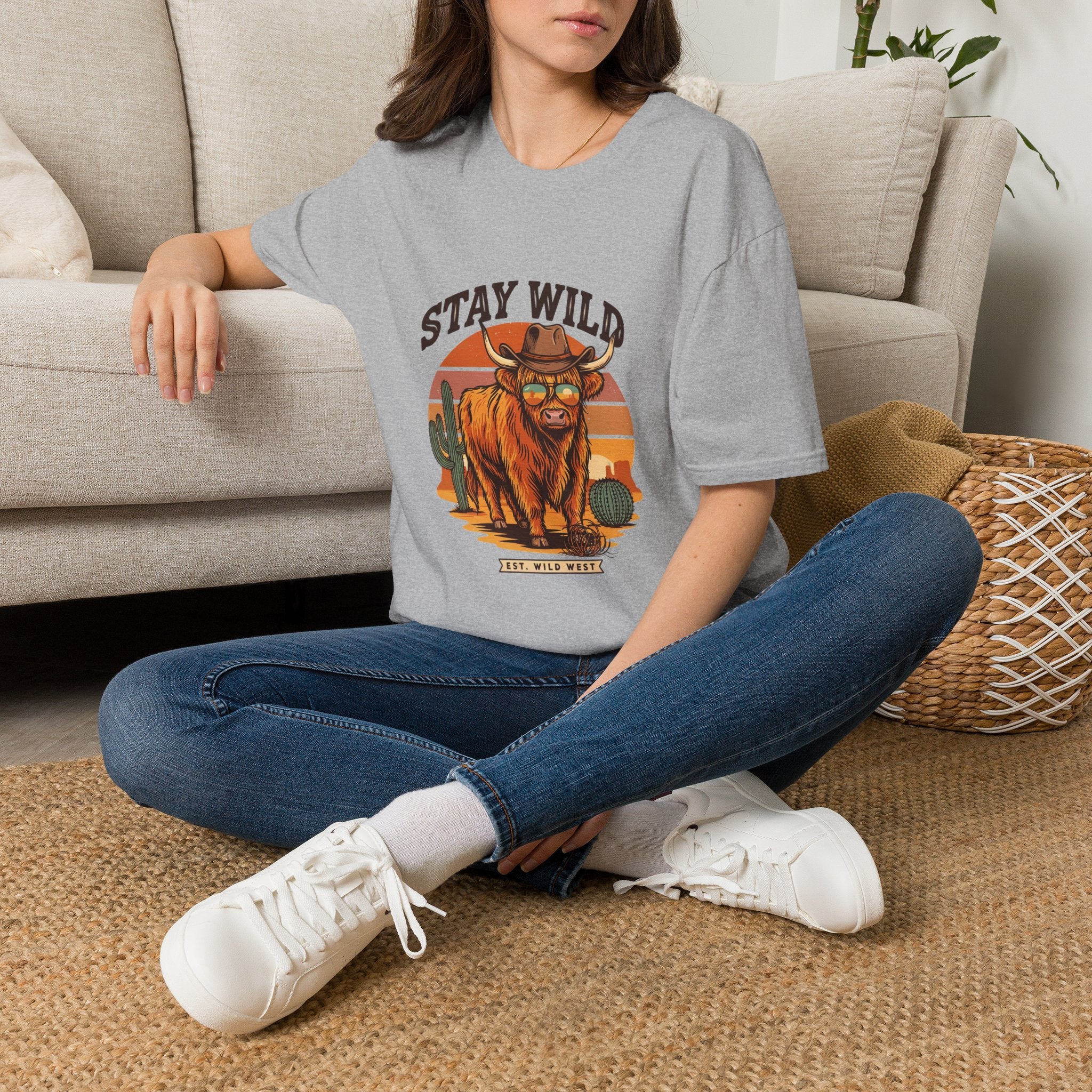 Stay Wild Longhorn T-Shirt — Retro Western Cow Skull Graphic Tee