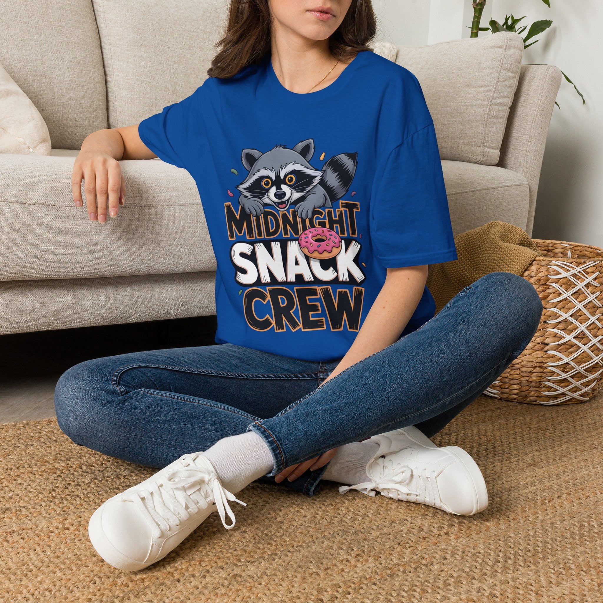 Midnight Snack Crew T-Shirt — Cute Raccoon Donut Tee