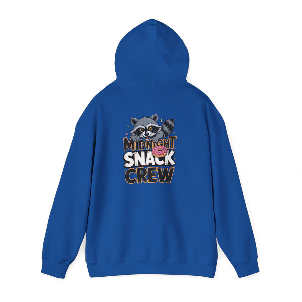 Midnight Snack Crew Hoodie — 'Wake the Sky' Raccoon Graphic Hooded Sweatshirt