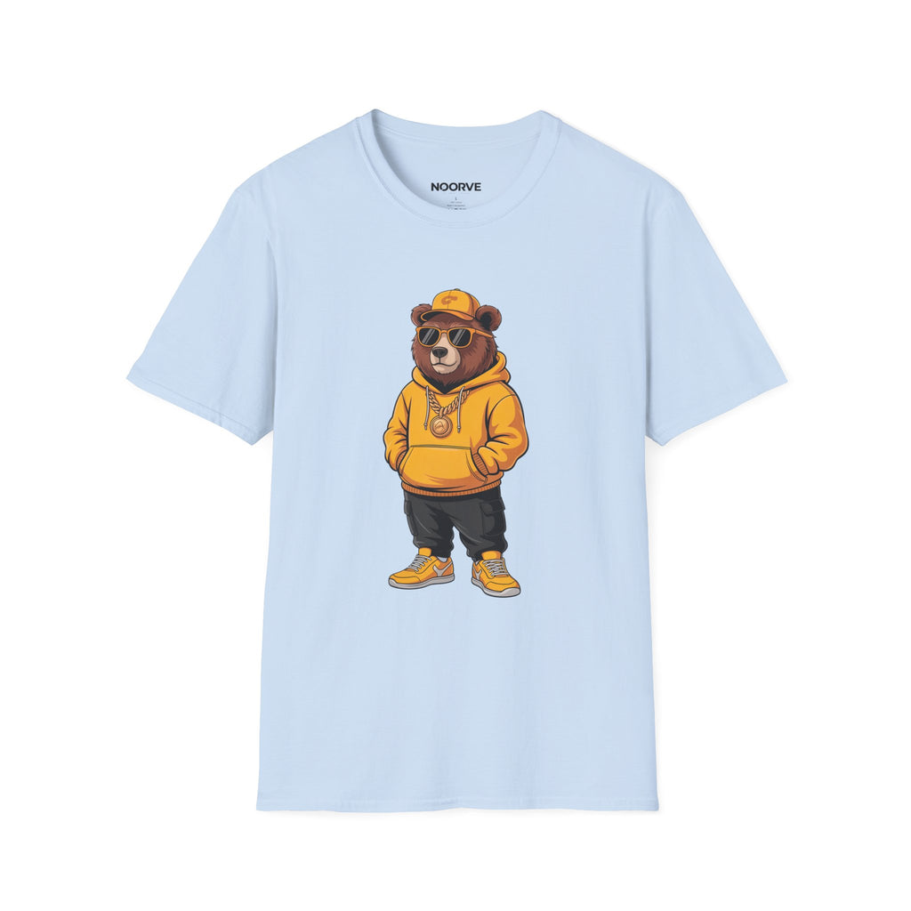 Bear Graphic T-Shirt — Cool Hip-Hop Bear in Yellow Hoodie | Noorve | T-Shirt