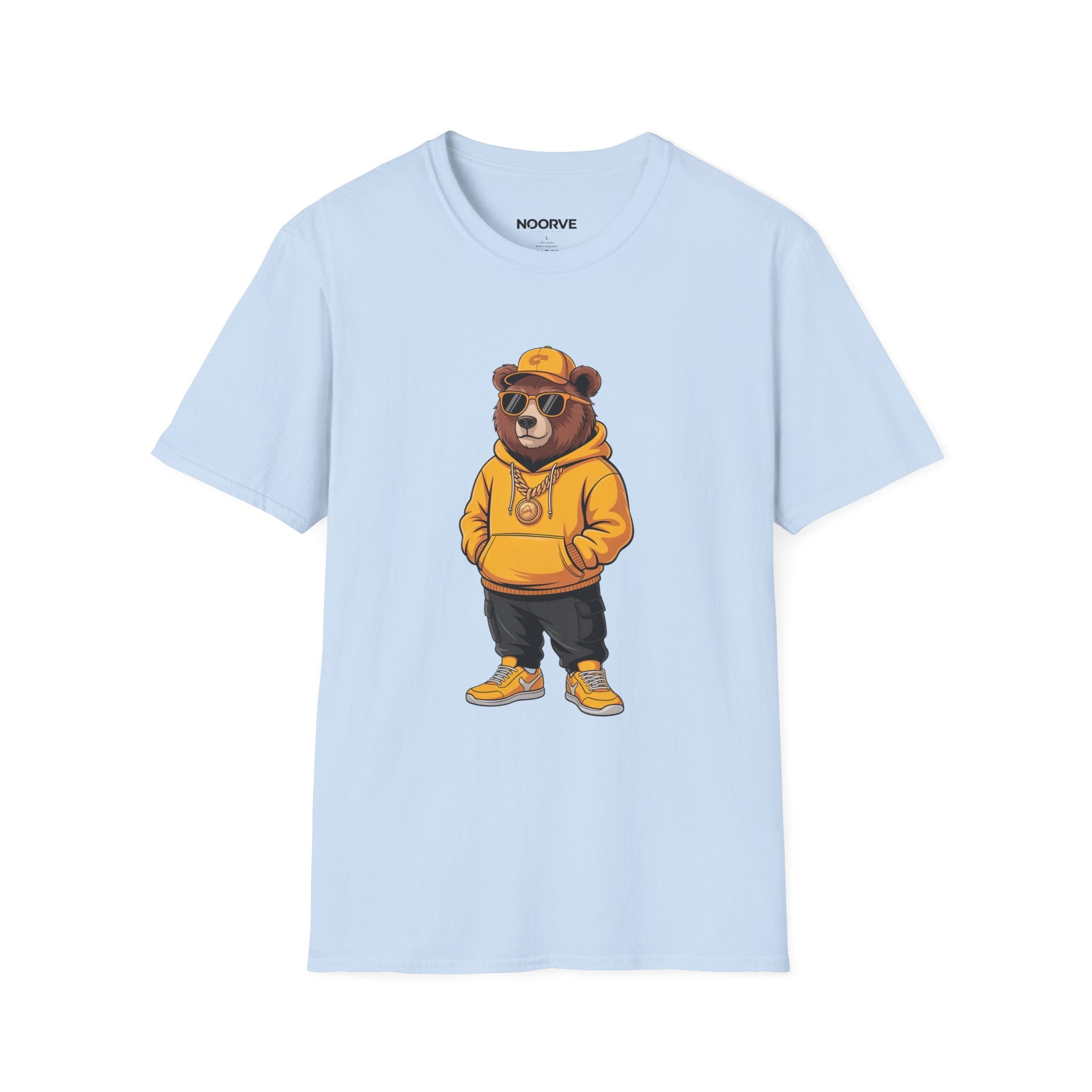 Bear Graphic T-Shirt — Cool Hip-Hop Bear in Yellow Hoodie | Noorve | T-Shirt
