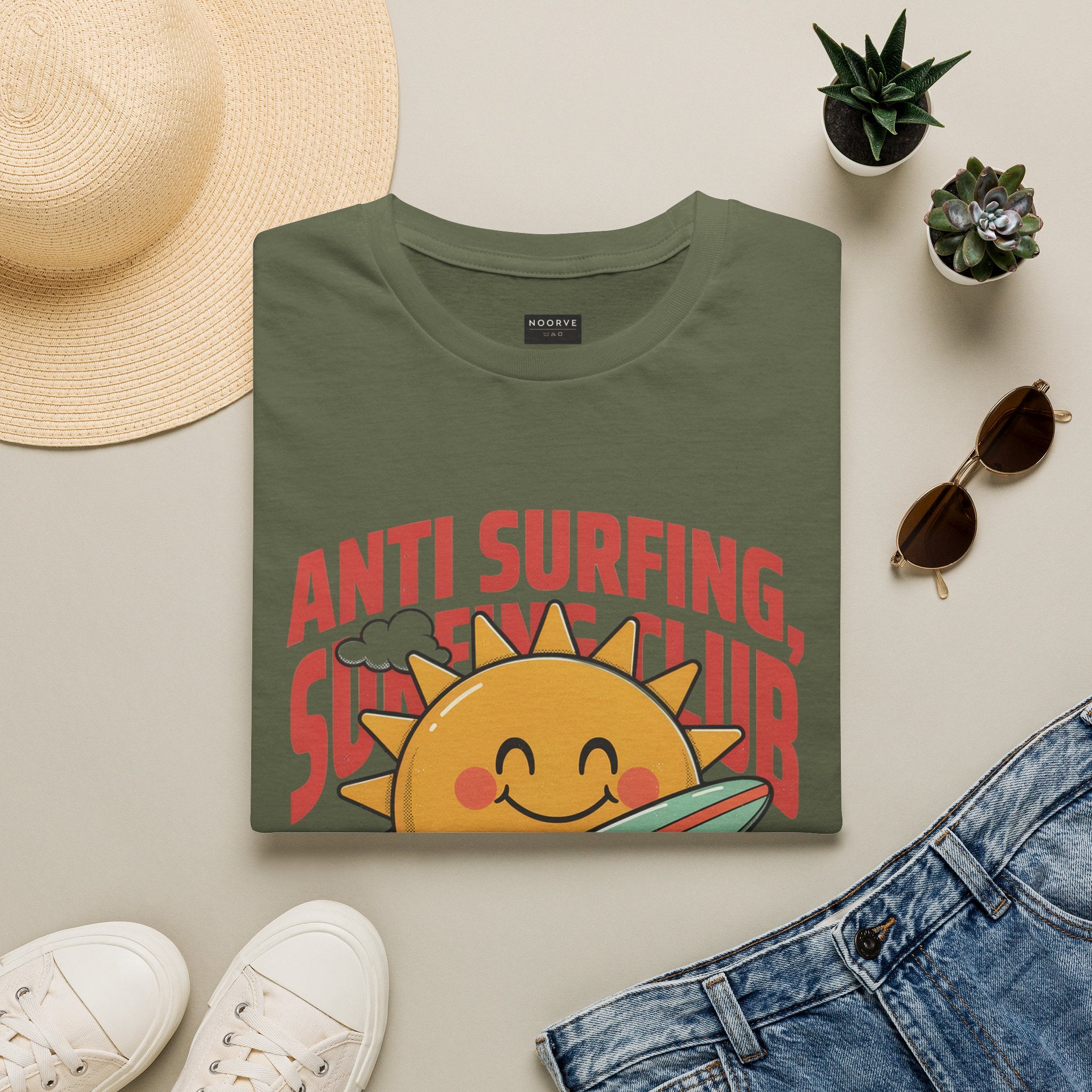 Anti Surfing Sun Club T-Shirt — Funny Retro Surfing Graphic Tee | Noorve | T-Shirt