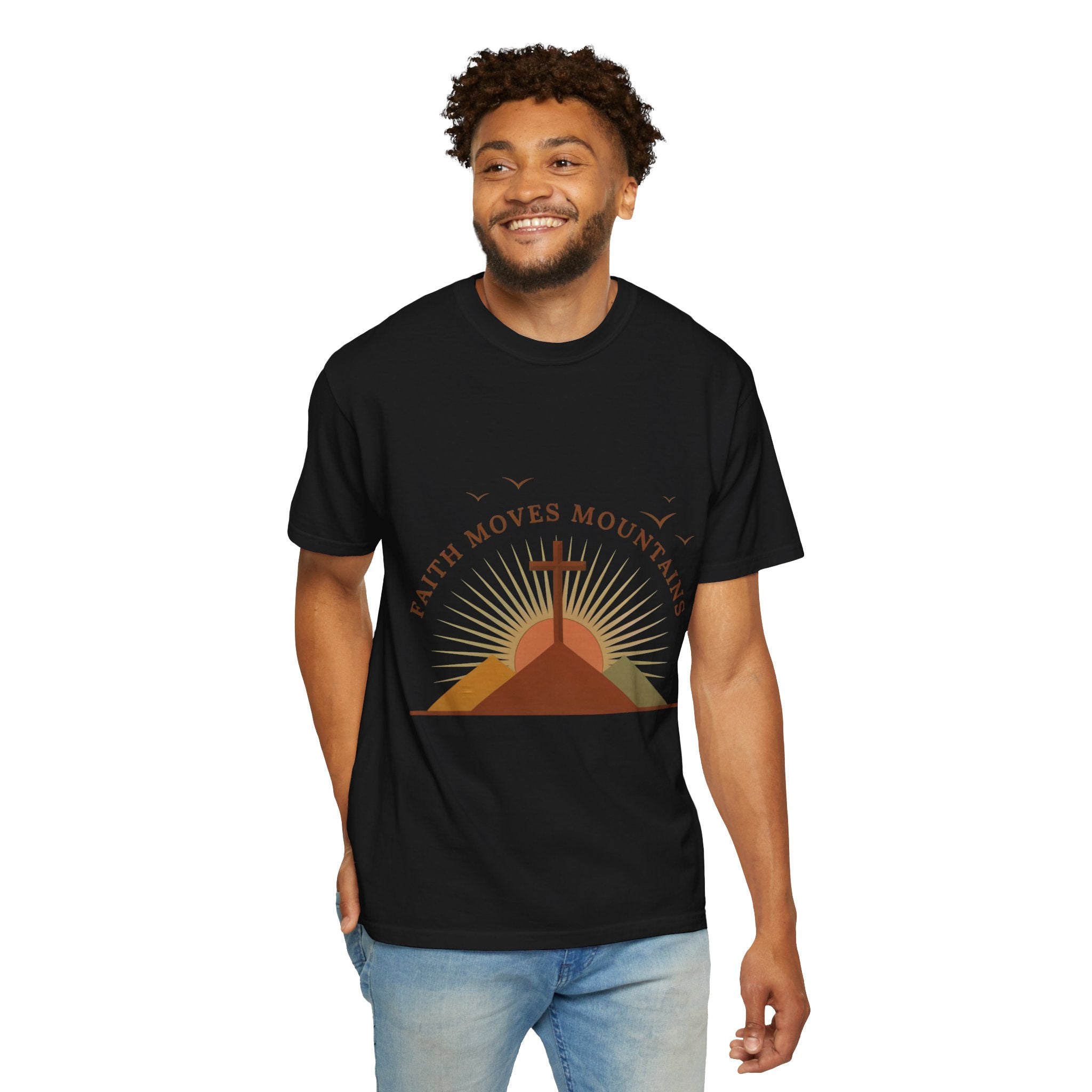 Faith Moves Mountains T-Shirt — Christian Cross Mountain Graphic Tee