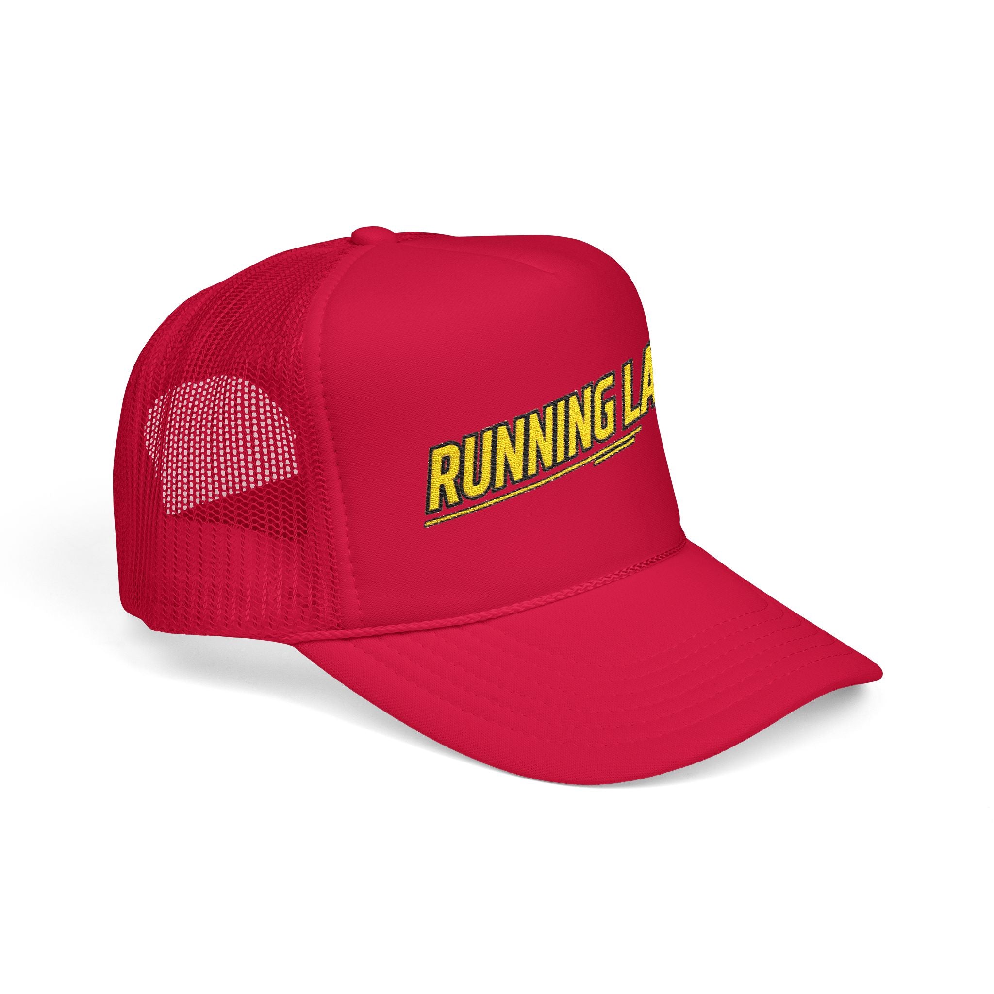 Running Late Trucker Hat — Funny Retro Foam Mesh Cap